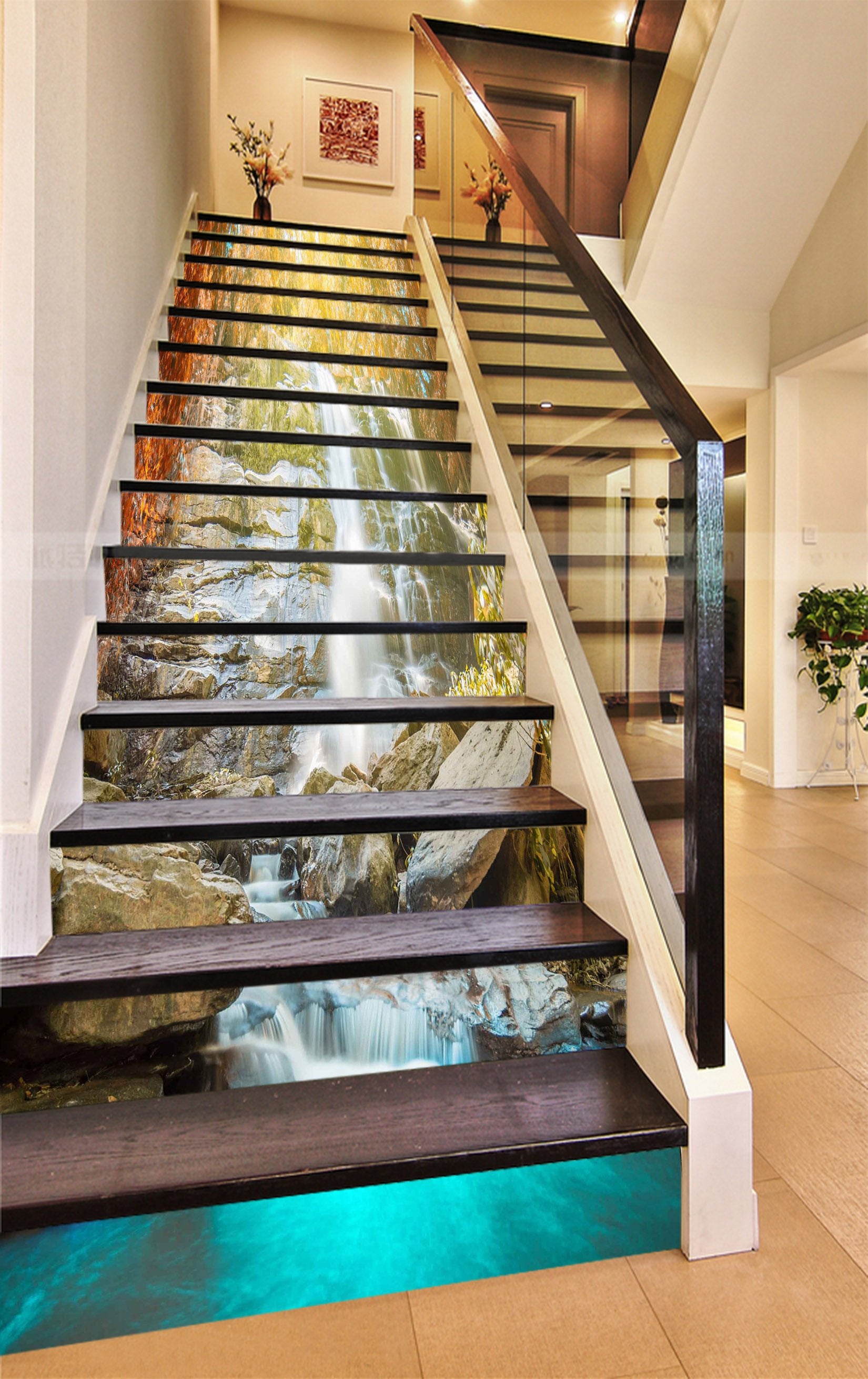 3D Waterfall Rocks 812 Stair Risers Wallpaper AJ Wallpaper