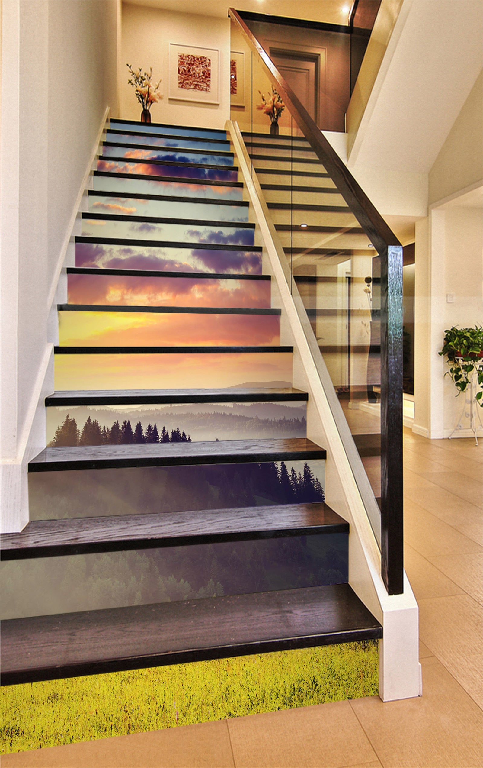 3D Sunset Glow 423 Stair Risers