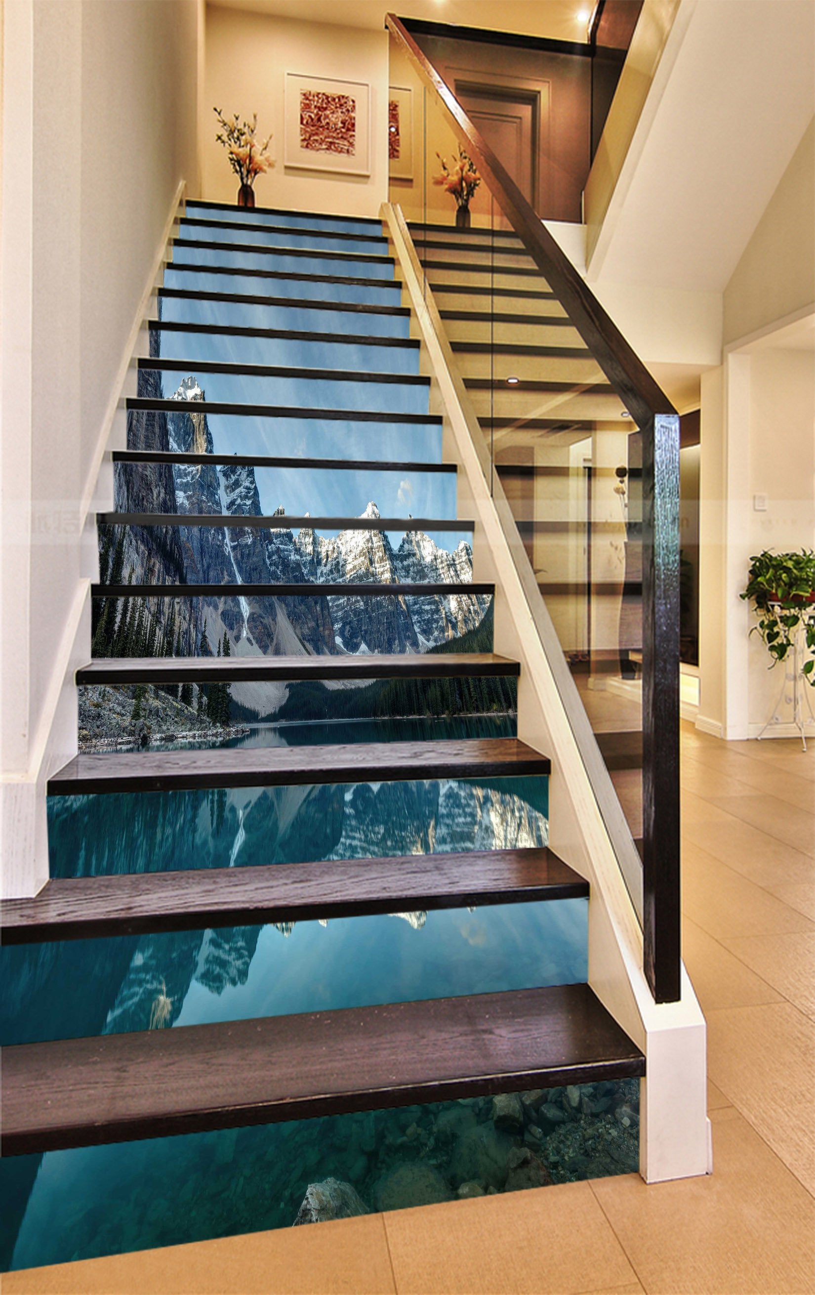 3D Snow Mountains Lake 873 Stair Risers Wallpaper AJ Wallpaper