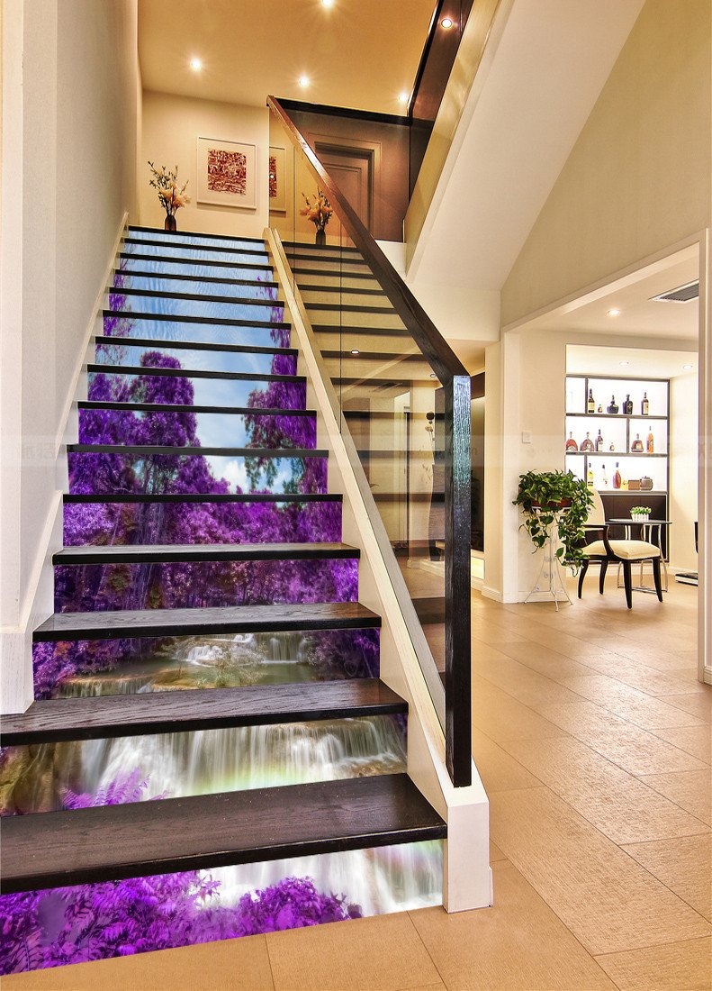 3D River Curtain And Trees 104 Stair Risers Wallpaper AJ Wallpaper