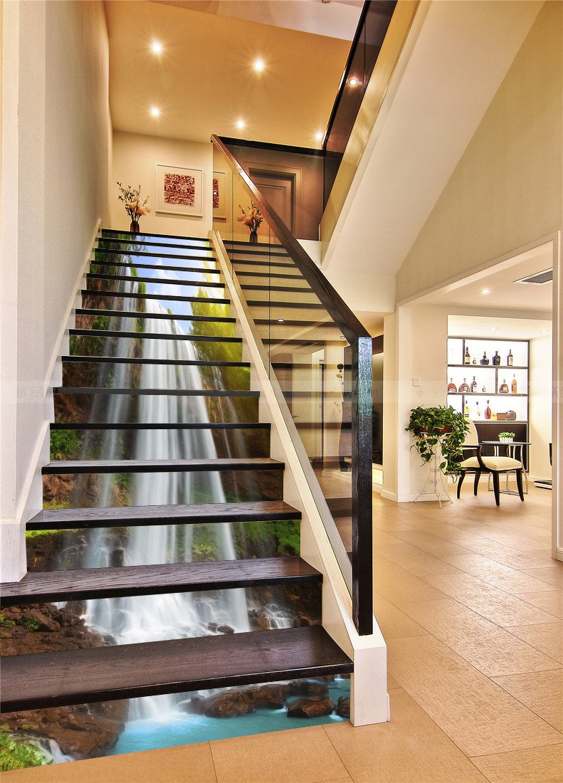 3D Waterfall Sunshine 414 Stair Risers Wallpaper AJ Wallpaper