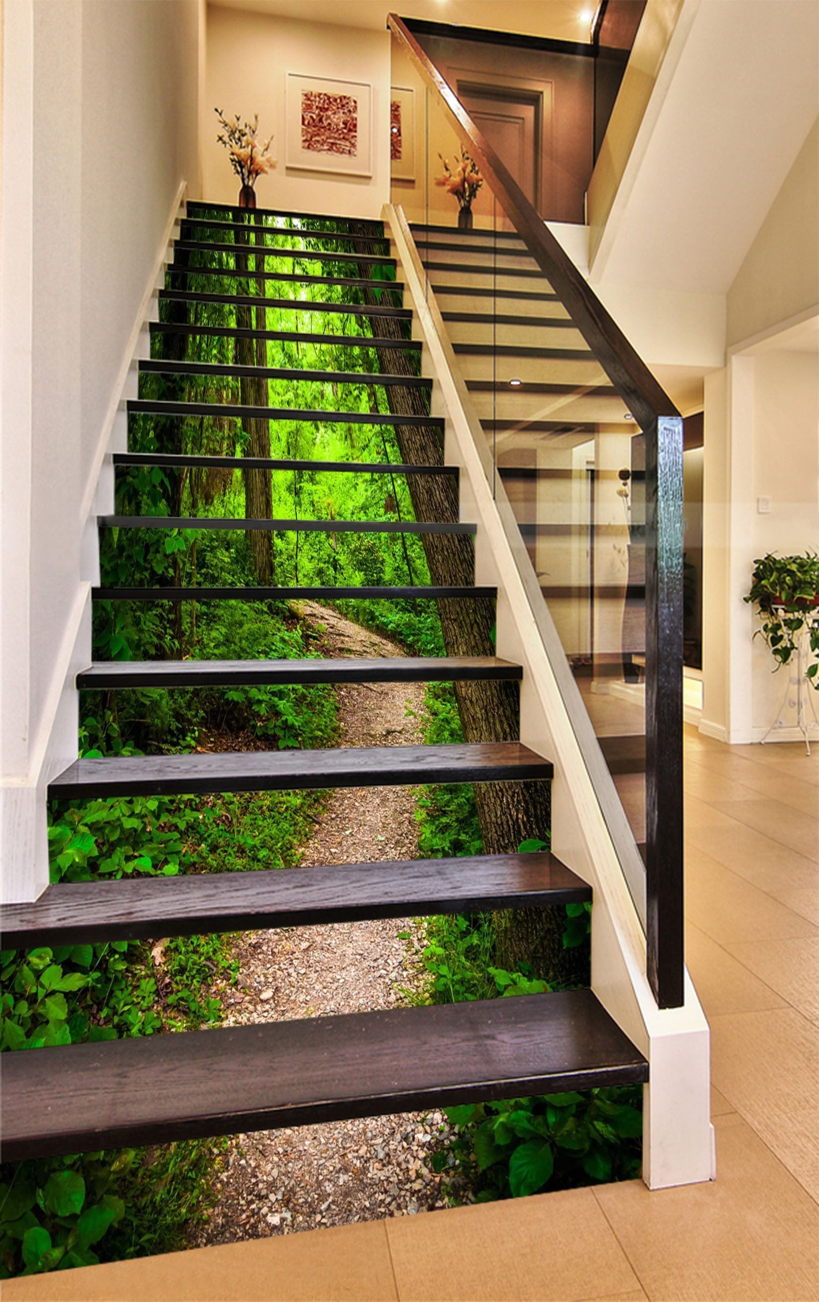 3D Green Forest Path 1025 Stair Risers Wallpaper AJ Wallpaper