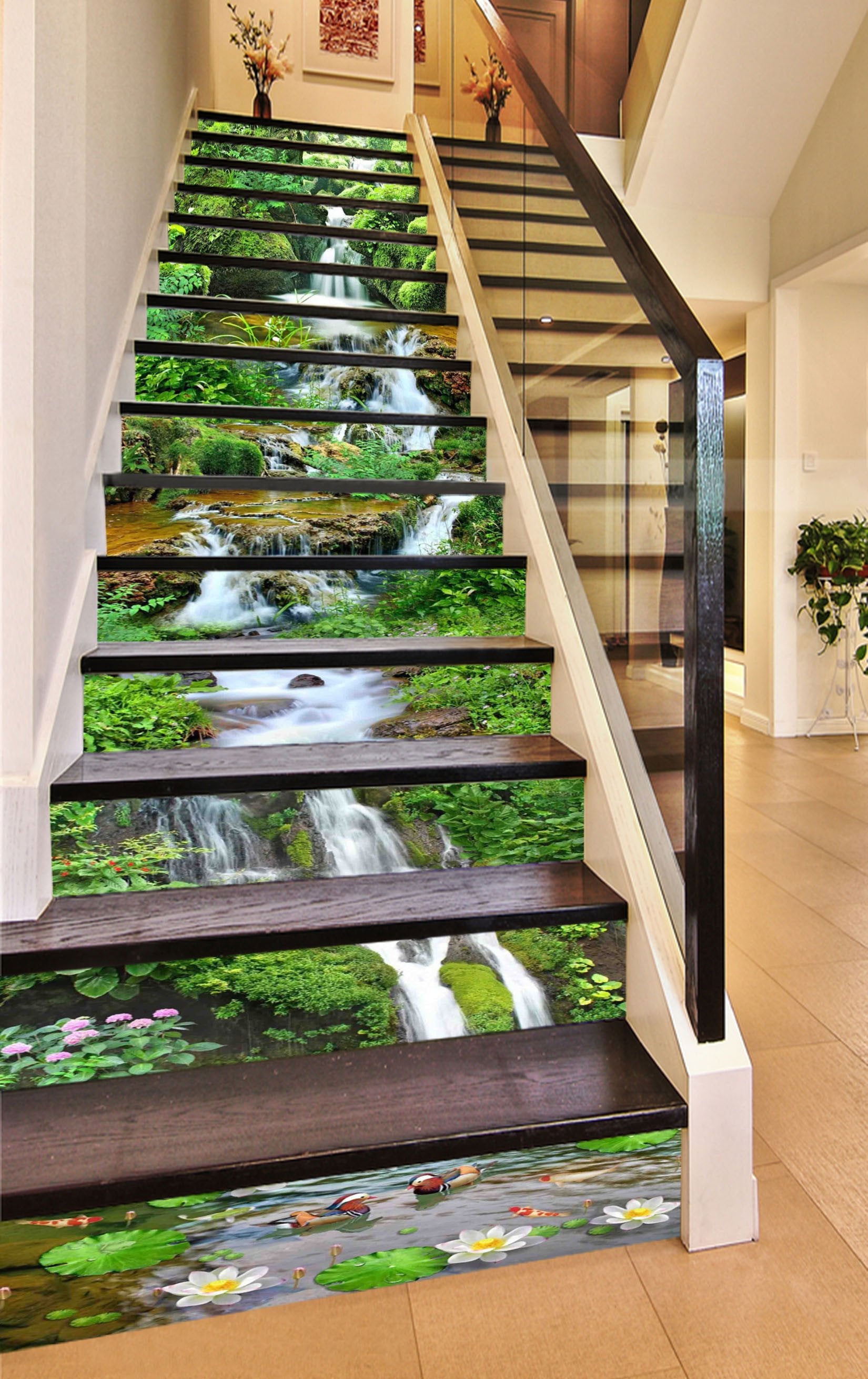 3D Meandering Stream 414 Stair Risers Wallpaper AJ Wallpaper