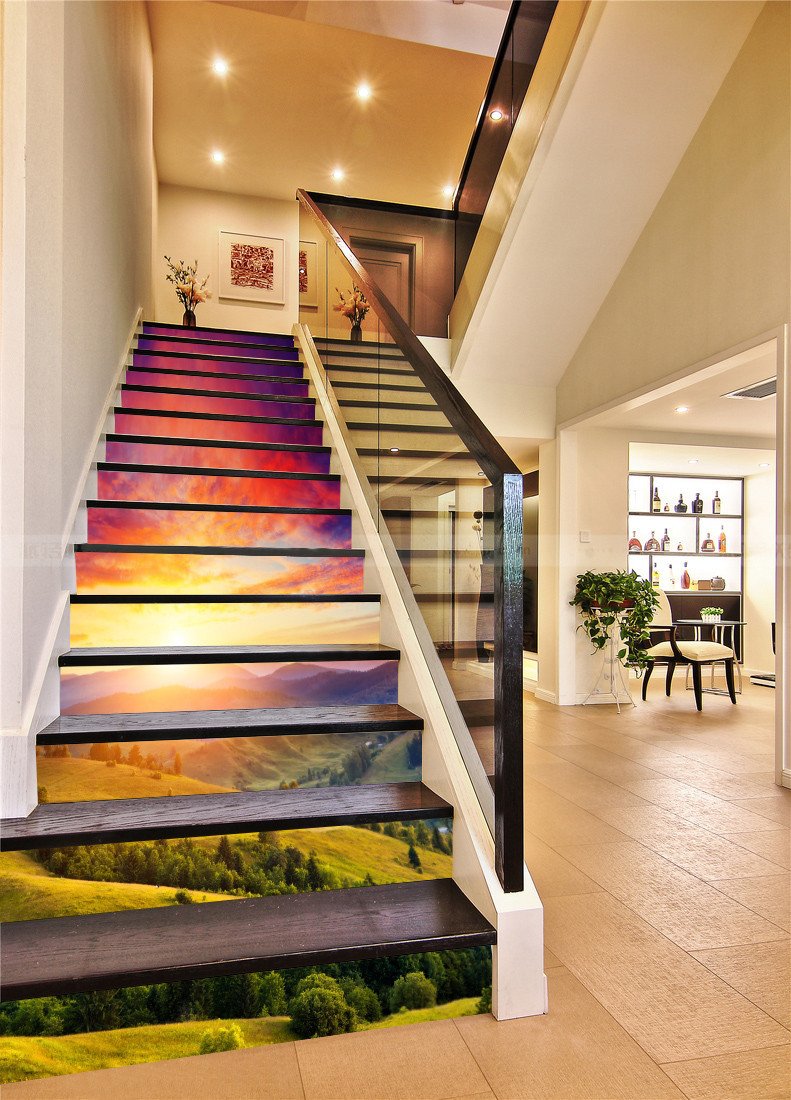 3D Mountains Sunset 603 Stair Risers Wallpaper AJ Wallpaper