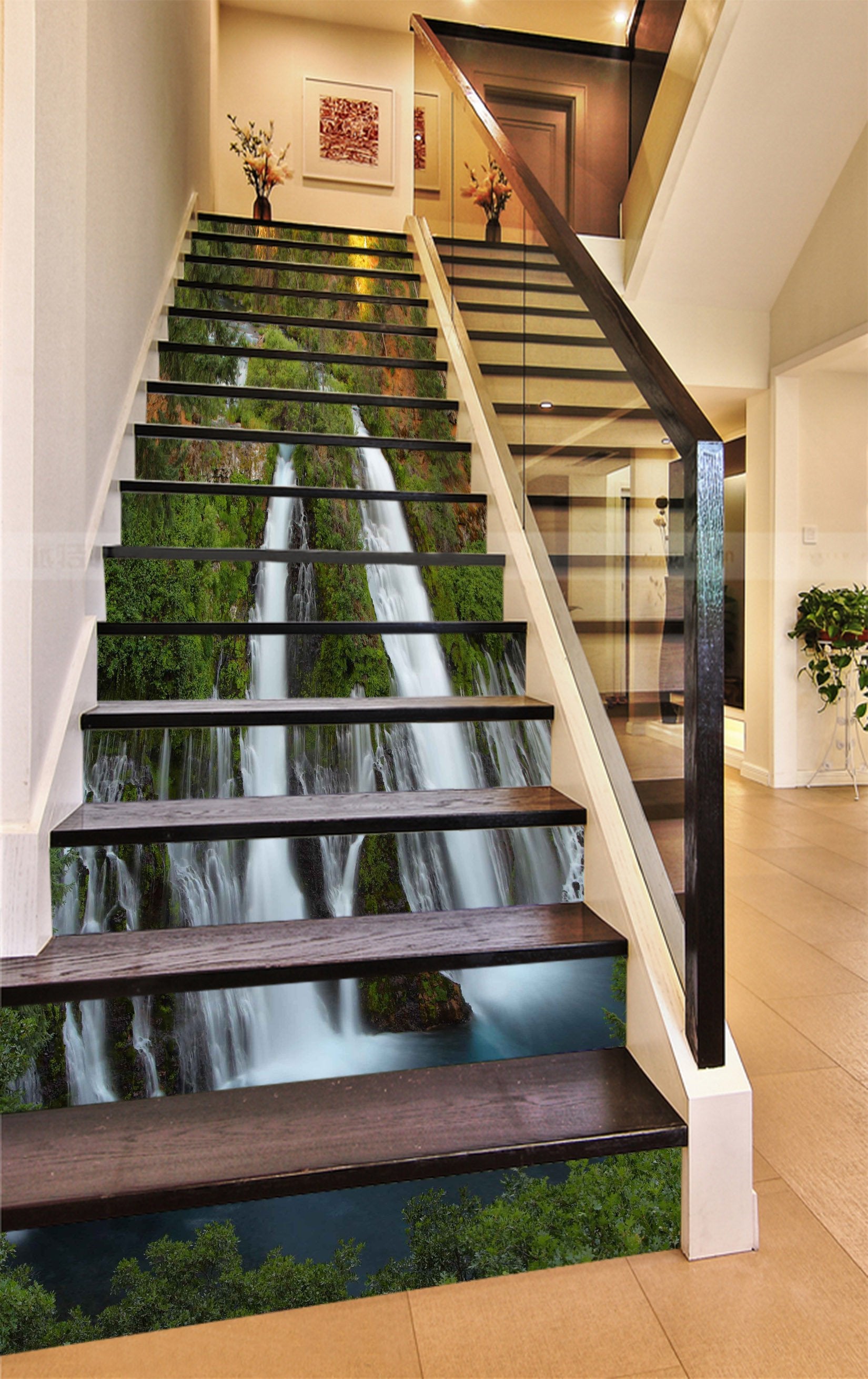 3D Waterfall Lake 850 Stair Risers Wallpaper AJ Wallpaper