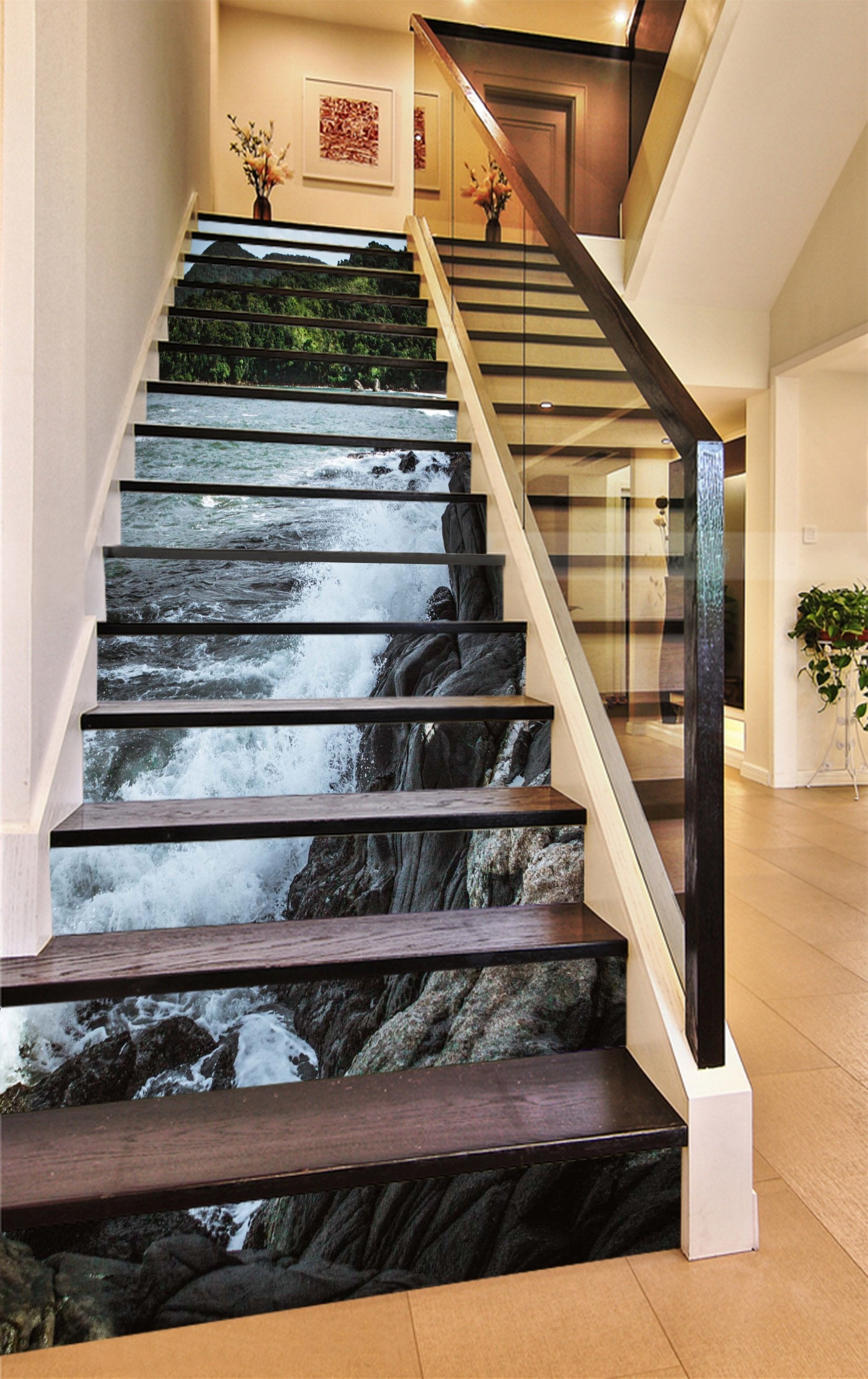 3D Sea Excited Waves 1605 Stair Risers Wallpaper AJ Wallpaper