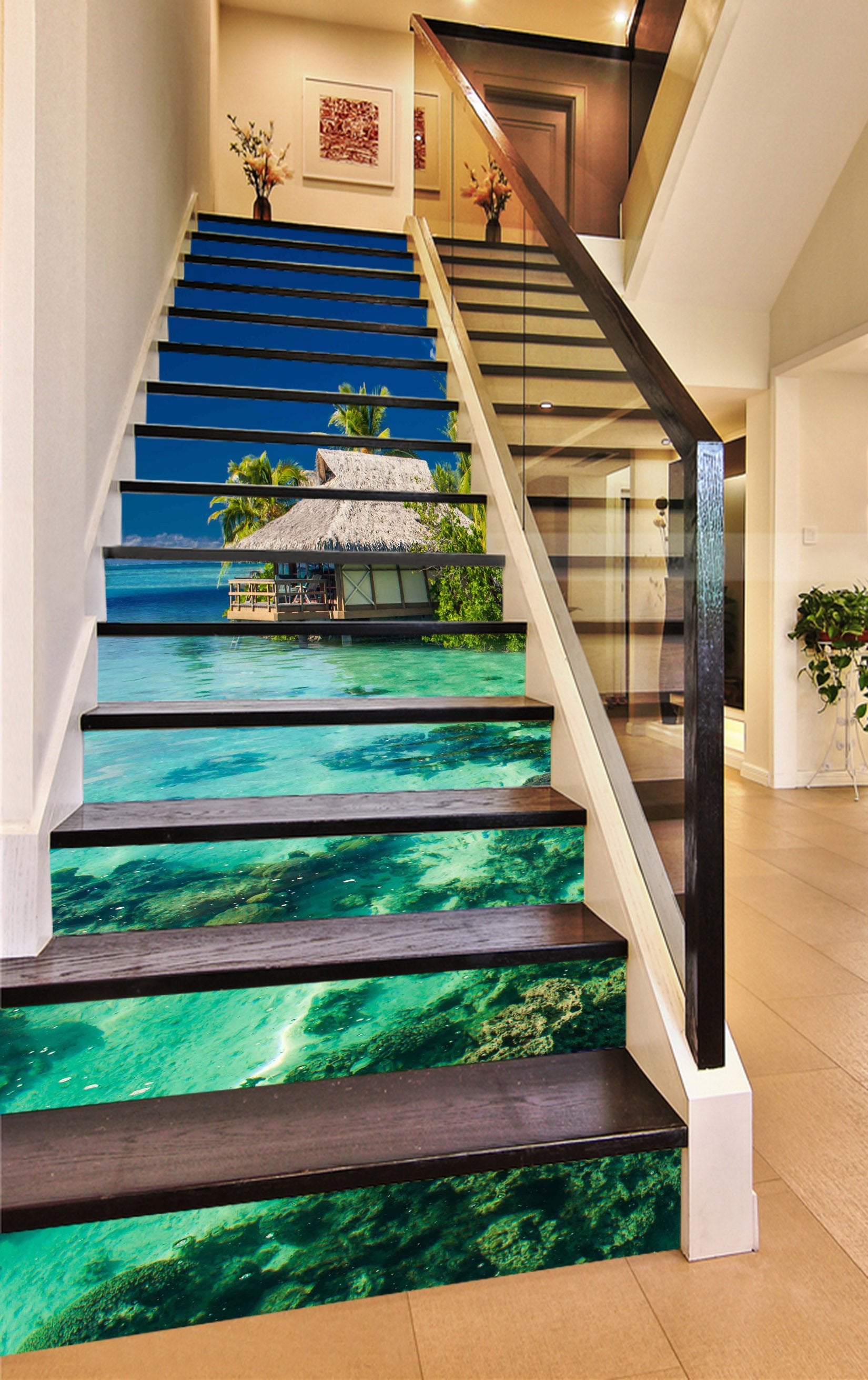 3D Seaside Hut 797 Stair Risers Wallpaper AJ Wallpaper