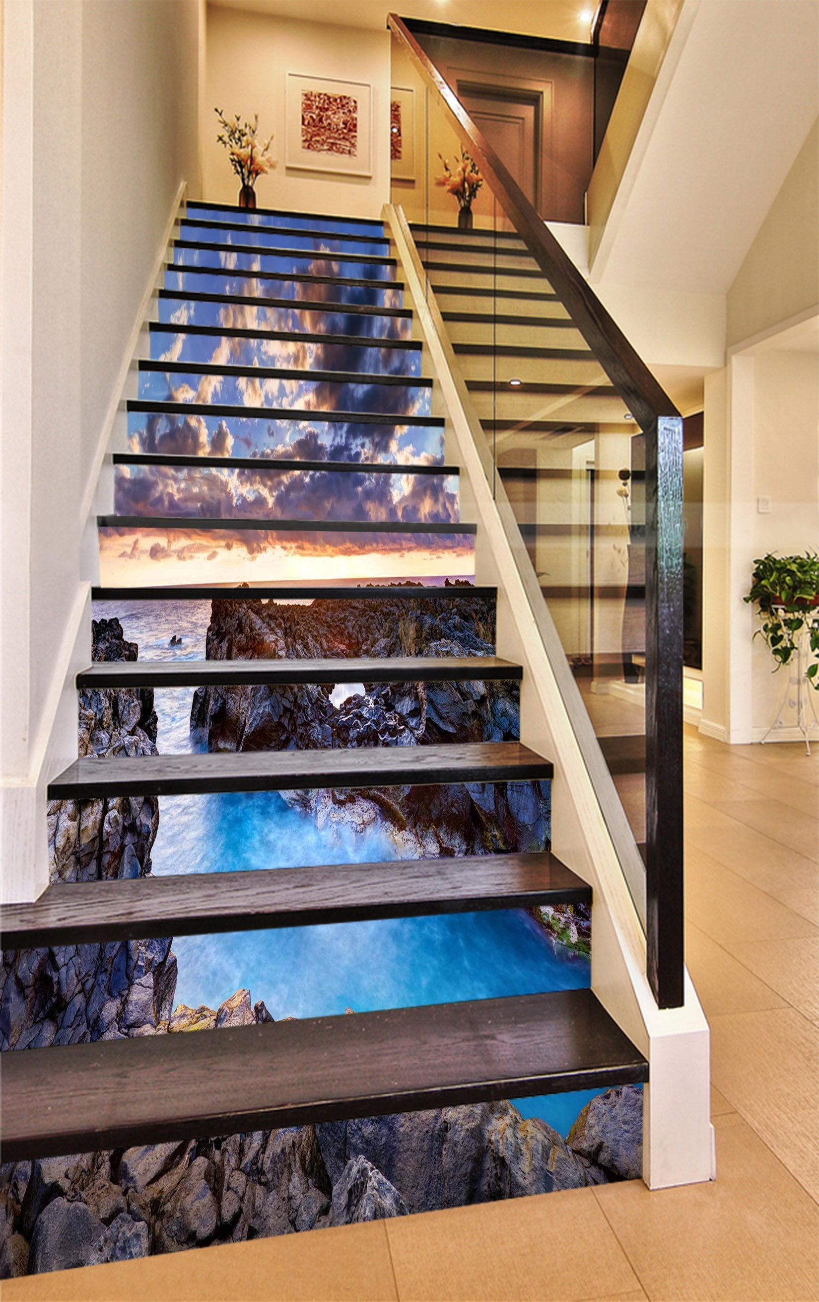 3D Pretty Coast Sunset 1253 Stair Risers Wallpaper AJ Wallpaper