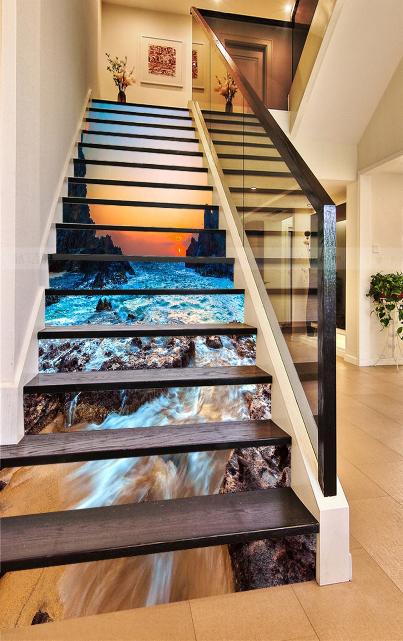 3D Sea Bay Sunset 935 Stair Risers Wallpaper AJ Wallpaper