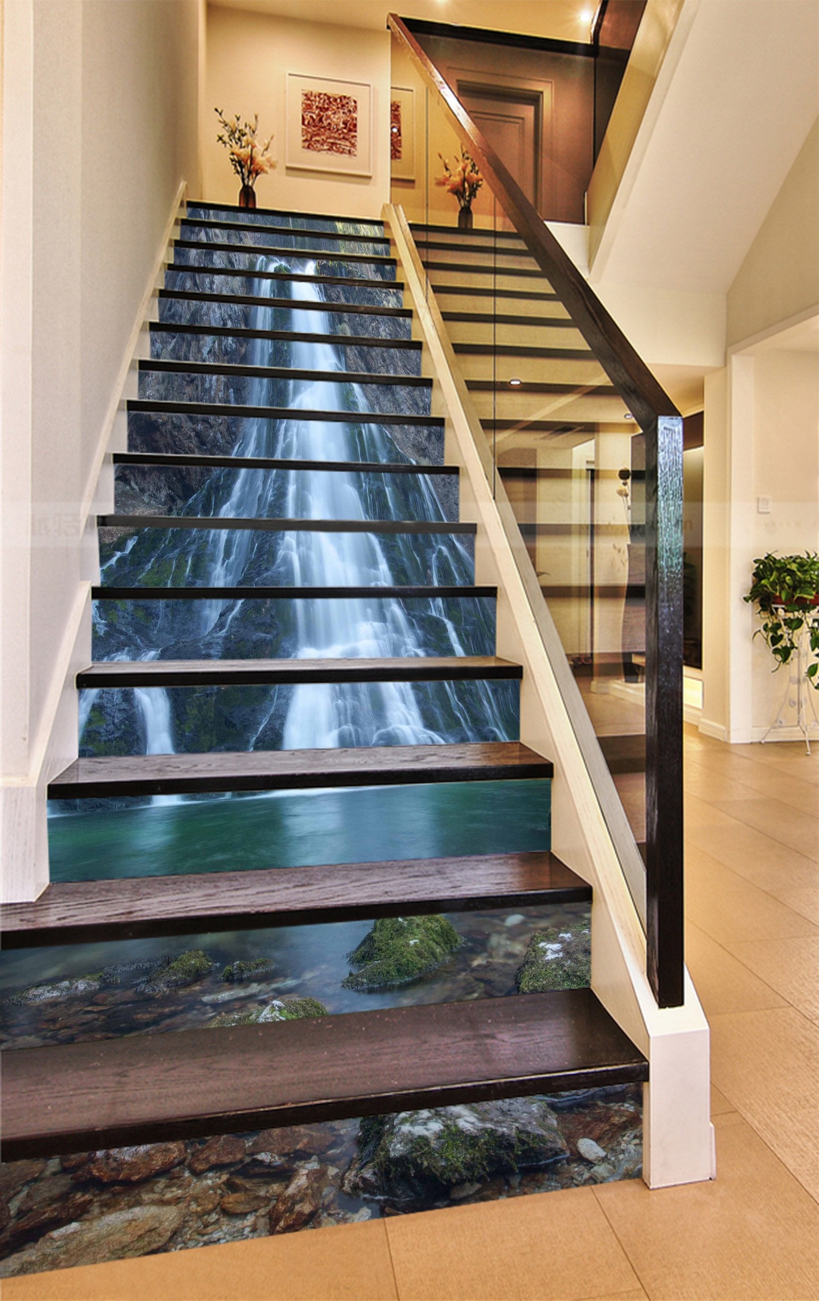 3D Secluded Waterfall 836 Stair Risers Wallpaper AJ Wallpaper