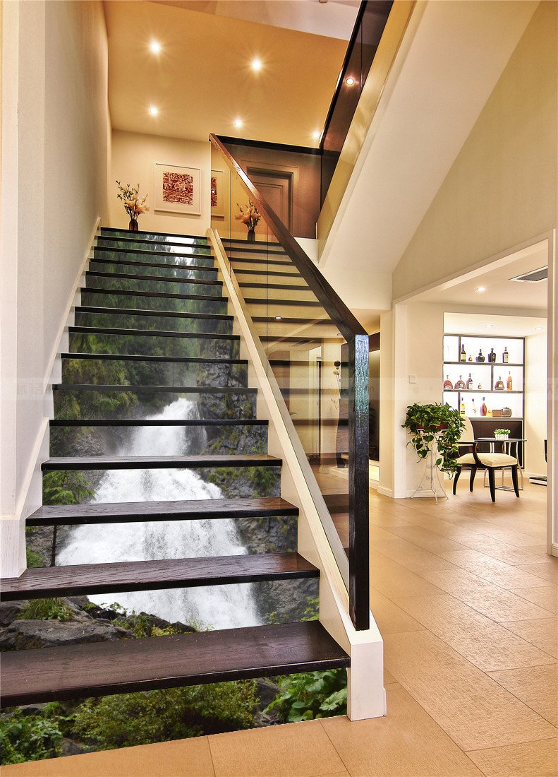 3D Forest Running River 34 Stair Risers Wallpaper AJ Wallpaper