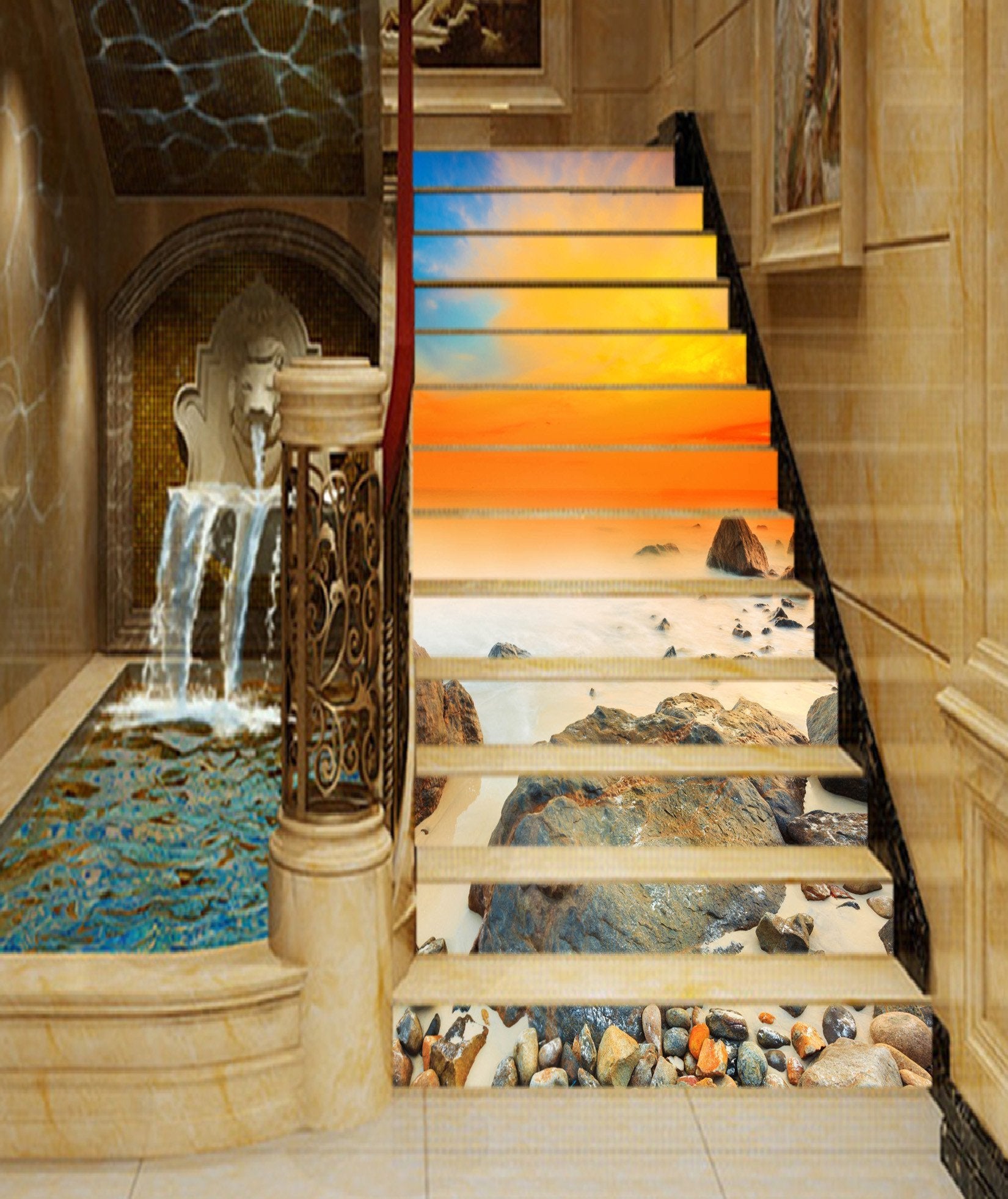 3D Sea Bright Sunset 1564 Stair Risers Wallpaper AJ Wallpaper