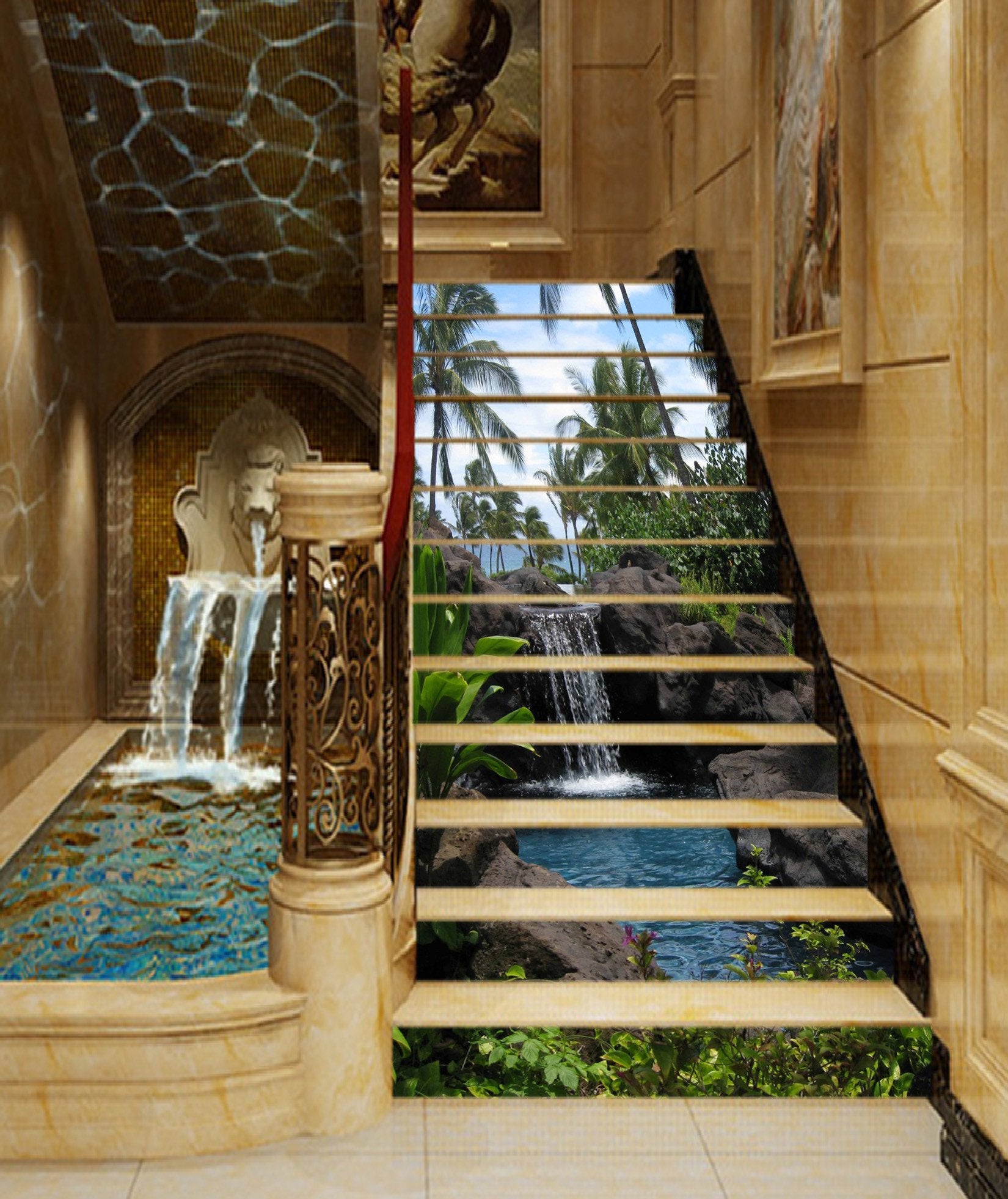 3D Rocks Flowing Creek 924 Stair Risers Wallpaper AJ Wallpaper