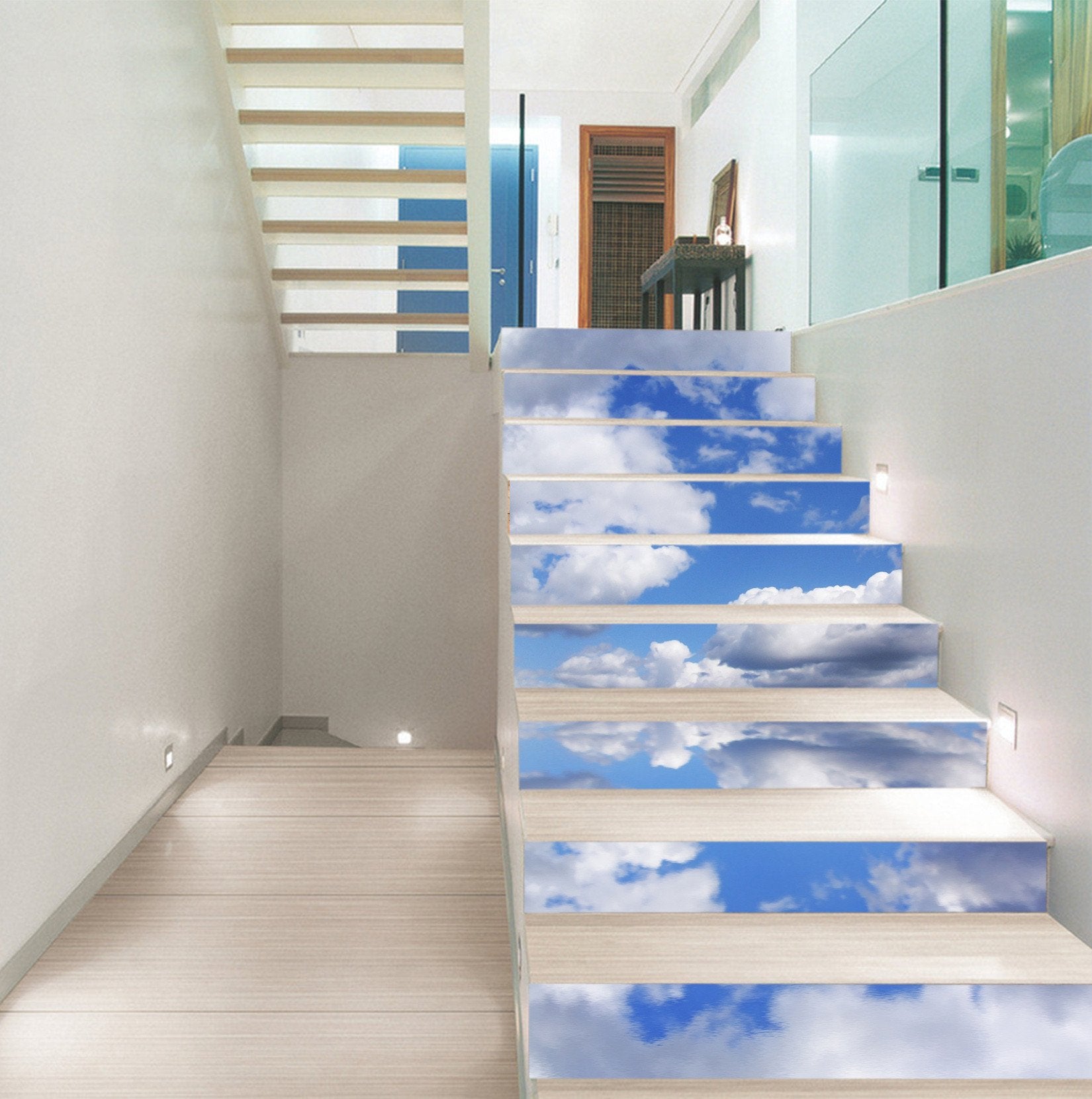 3D Calm Sea White Clouds 1010 Stair Risers Wallpaper AJ Wallpaper