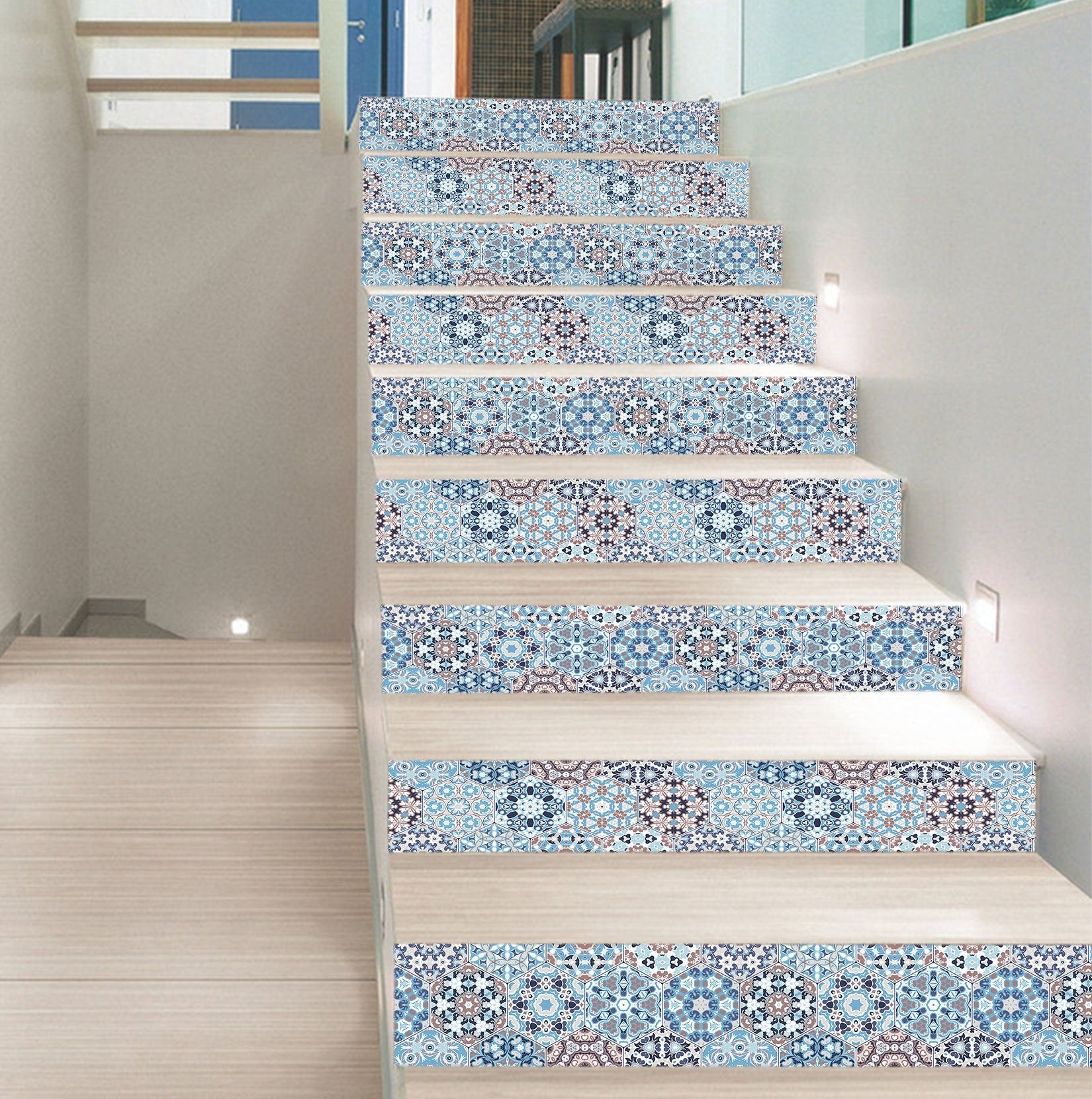 3D Light Blue Handmade Mosaic 2542 Marble Tile Texture Stair Risers Wallpaper AJ Wallpaper