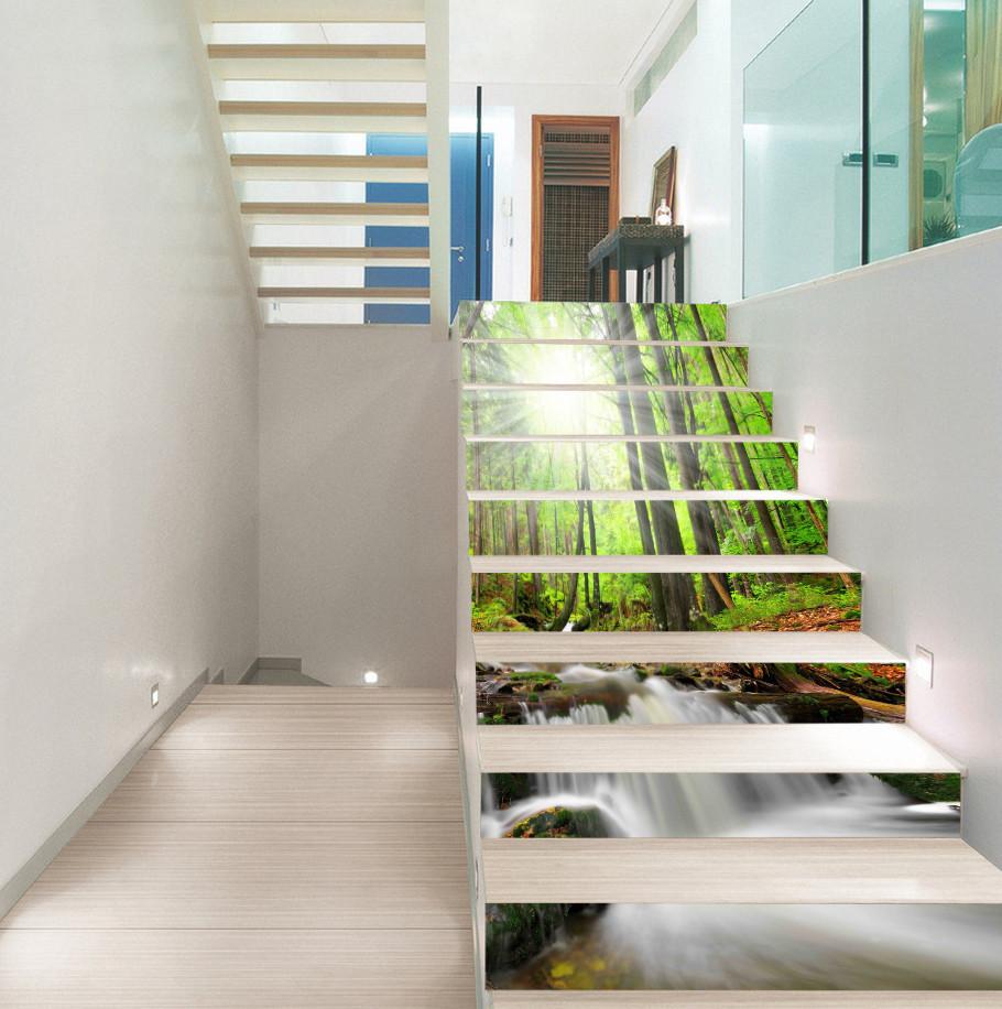 3D Forest River Sunshine 113 Stair Risers Wallpaper AJ Wallpaper