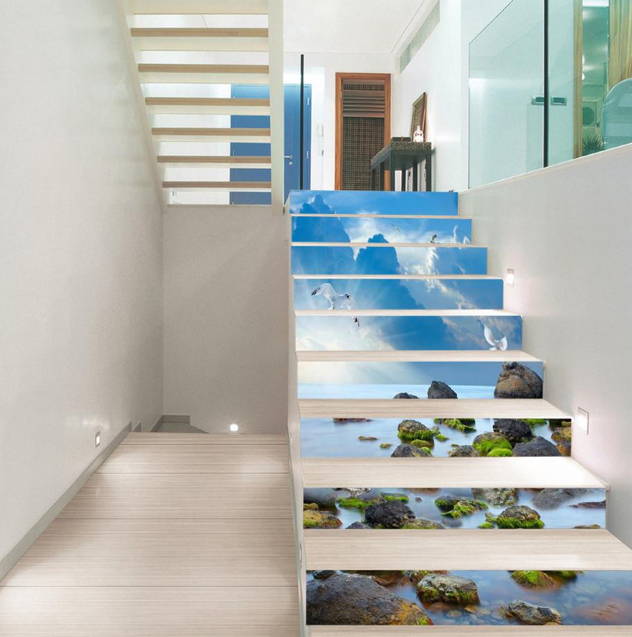 3D Sea Stones And Birds 71 Stair Risers Wallpaper AJ Wallpaper