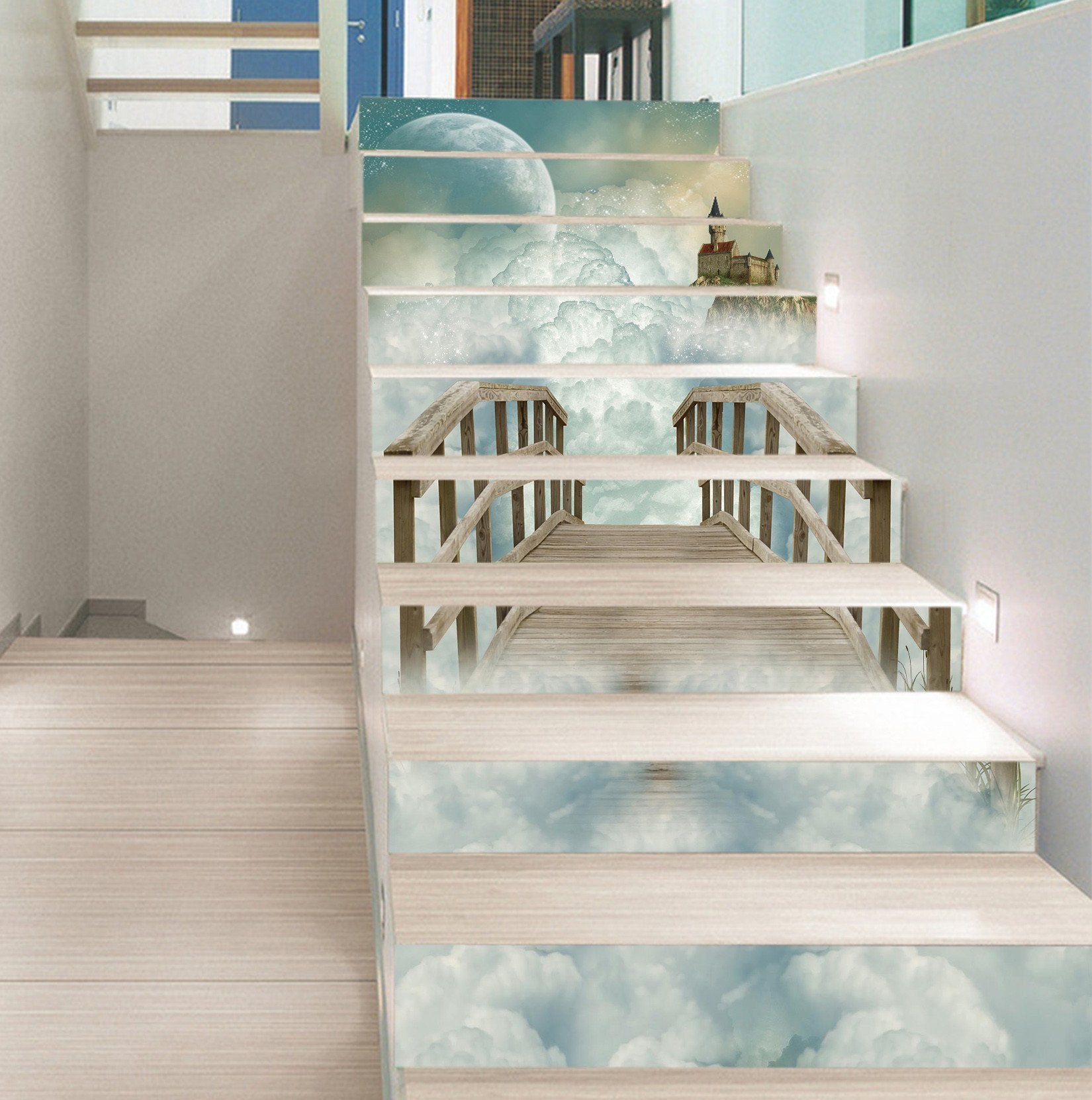 3D Sky Bridge Castle 1582 Stair Risers Wallpaper AJ Wallpaper