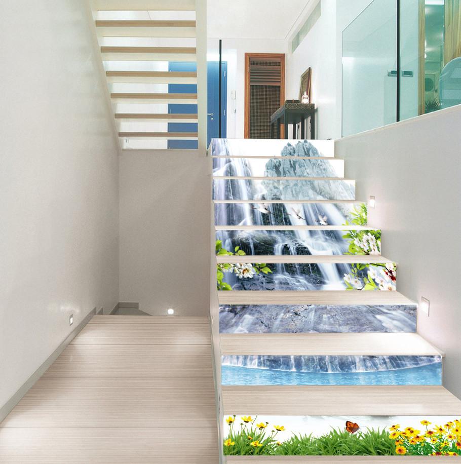 3D Waterfall And Flowers 414 Stair Risers Wallpaper AJ Wallpaper
