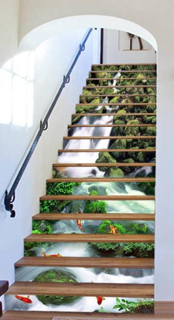 3D Stony Stream Fishes 694 Stair Risers Wallpaper AJ Wallpaper