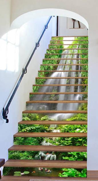 3D Pretty Waterfall Scenery 673 Stair Risers Wallpaper AJ Wallpaper