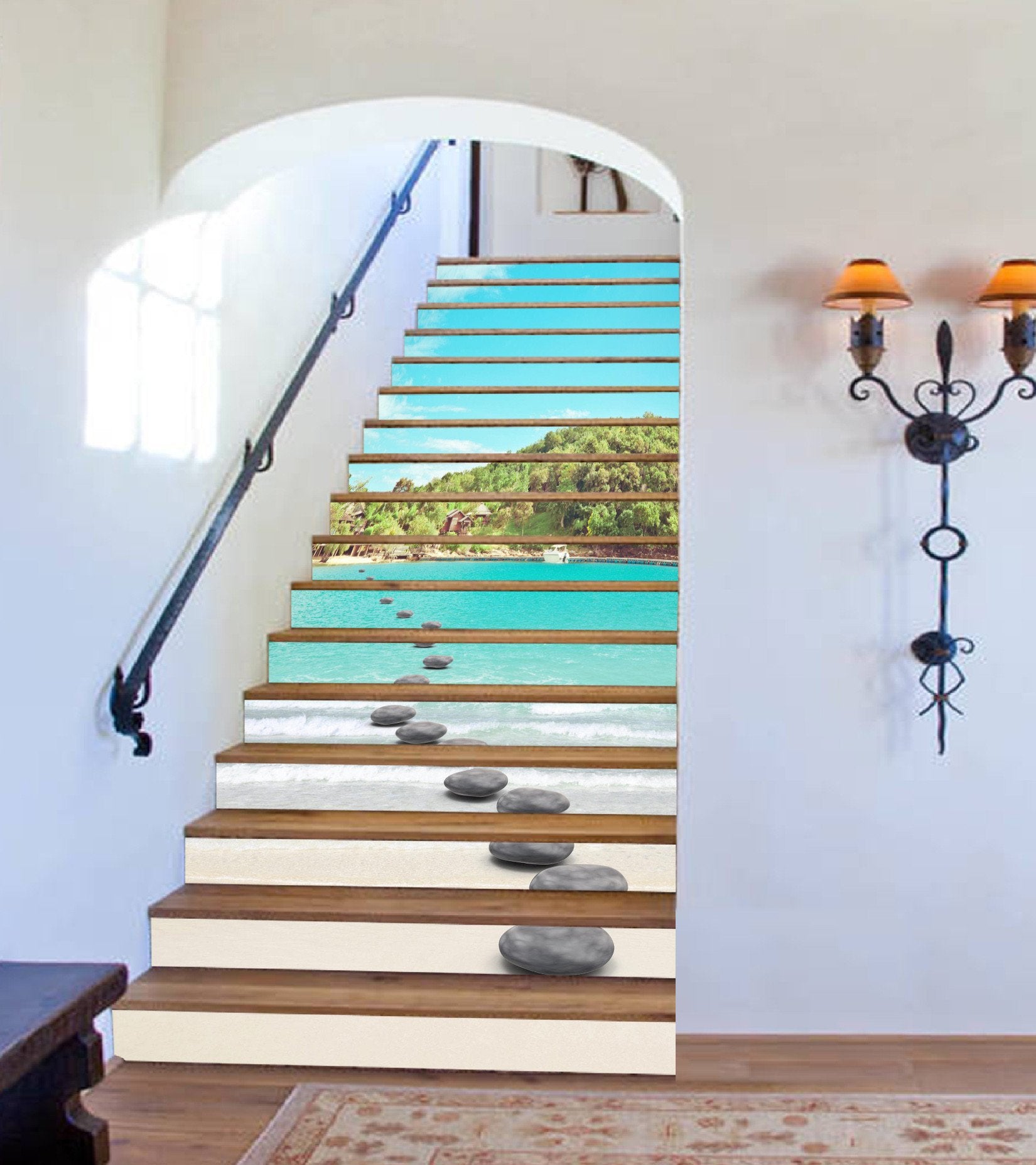 3D Sea Stones Road 1029 Stair Risers Wallpaper AJ Wallpaper