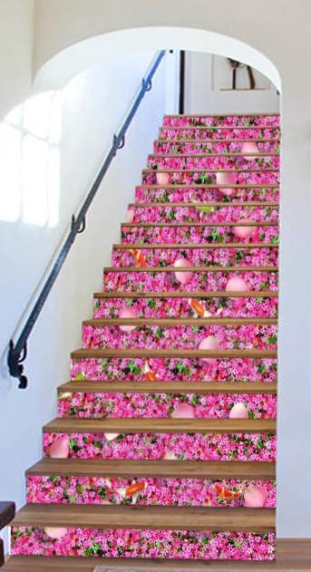 3D Flowers And Fishes 690 Stair Risers Wallpaper AJ Wallpaper