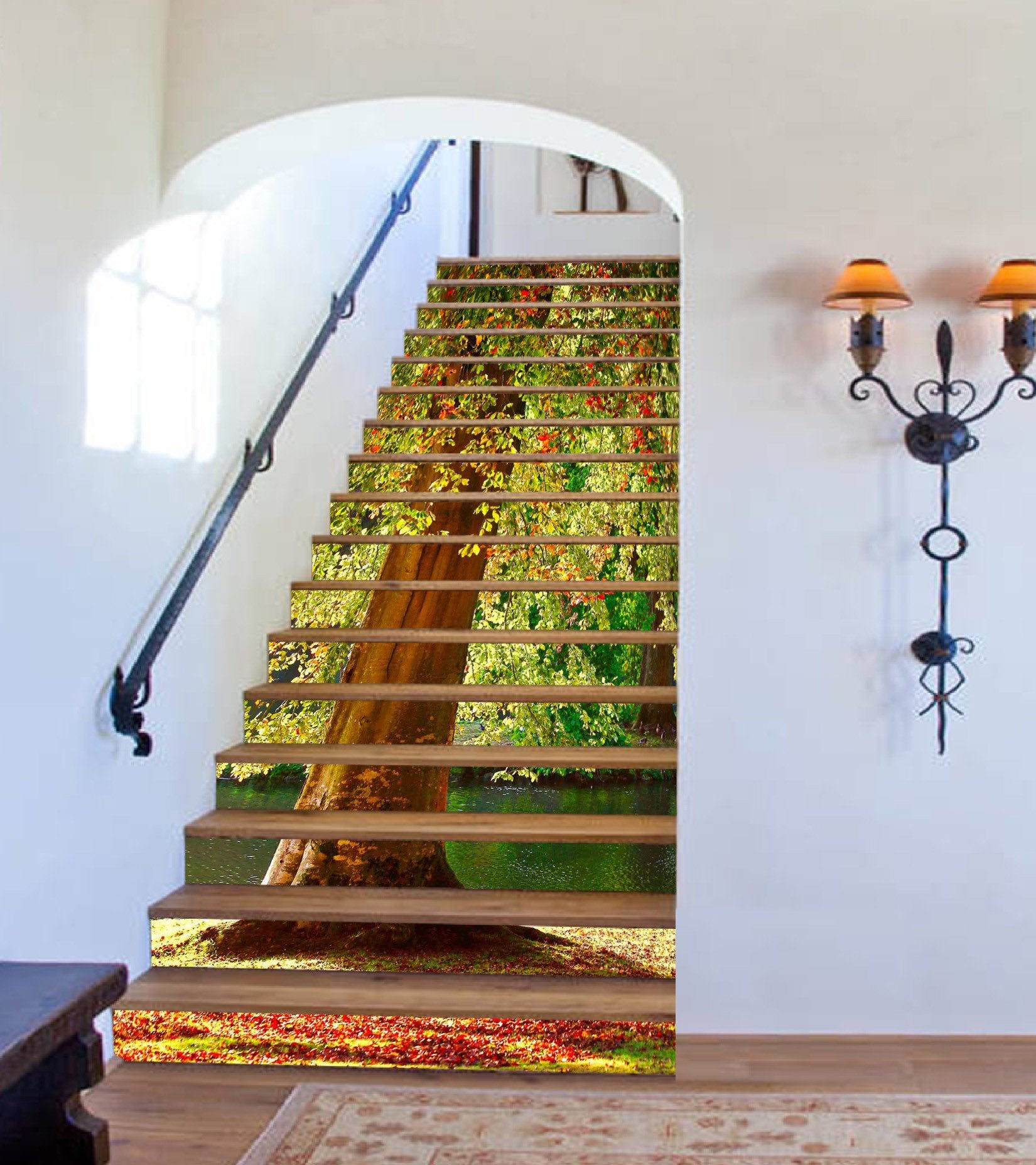 3D Pretty Lakeside Tree 743 Stair Risers Wallpaper AJ Wallpaper