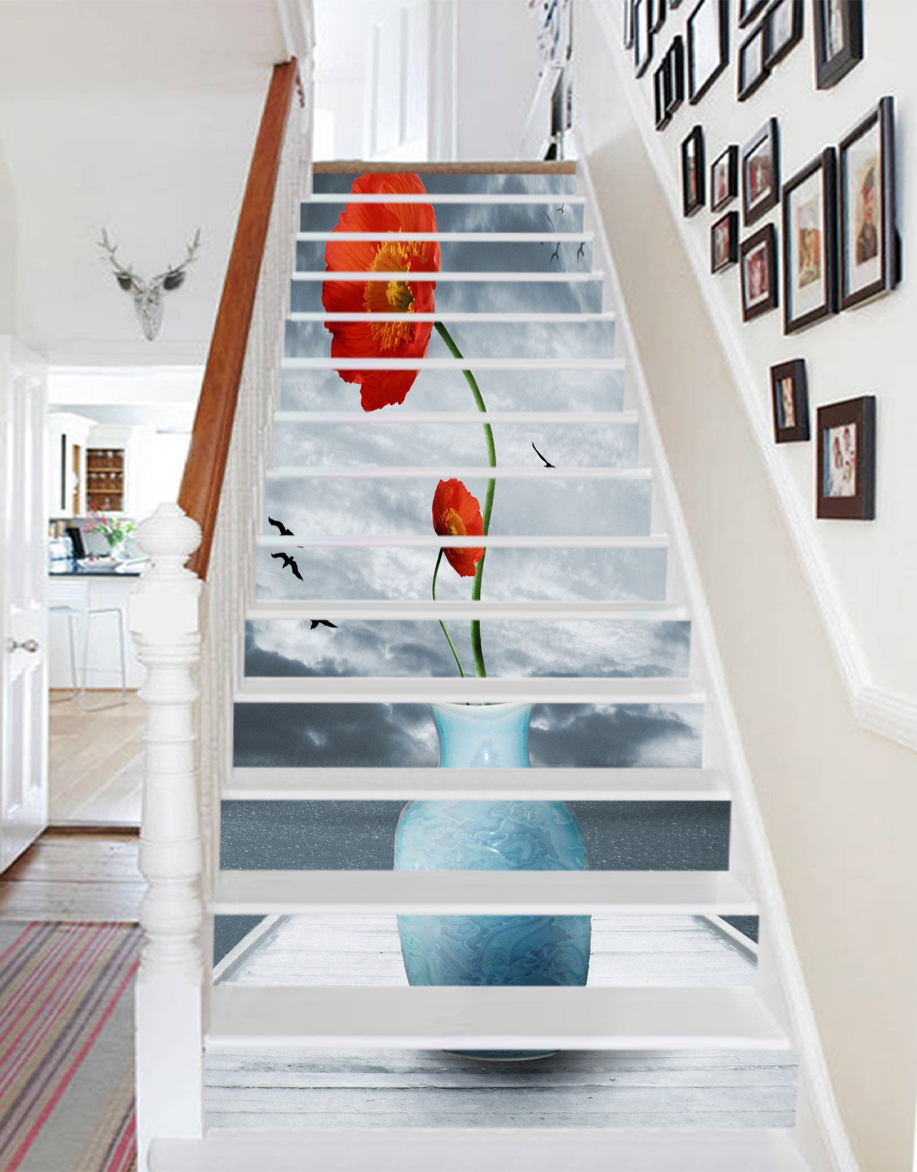 3D Sea Flowers Vase 1000 Stair Risers Wallpaper AJ Wallpaper