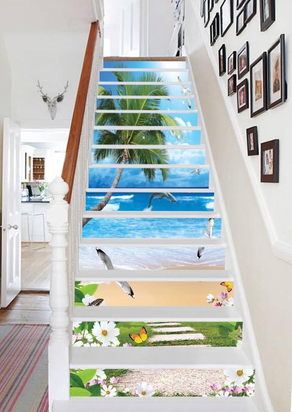 3D Lively Beach 795 Stair Risers Wallpaper AJ Wallpaper