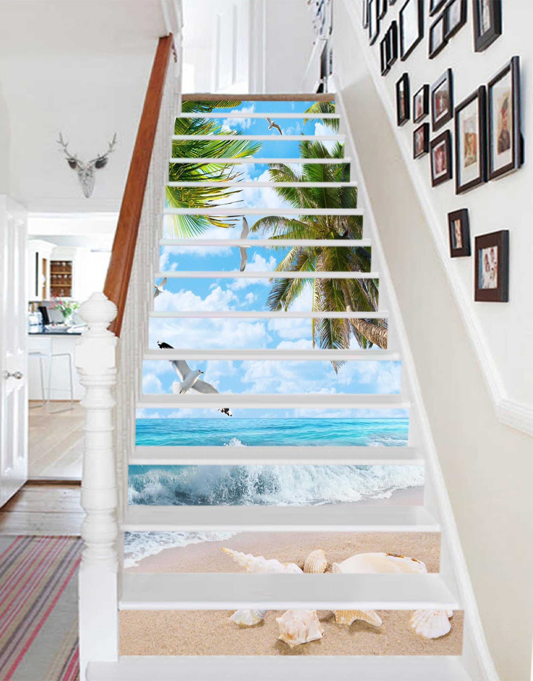 3D Sea Beach Seagulls 1518 Stair Risers Wallpaper AJ Wallpaper