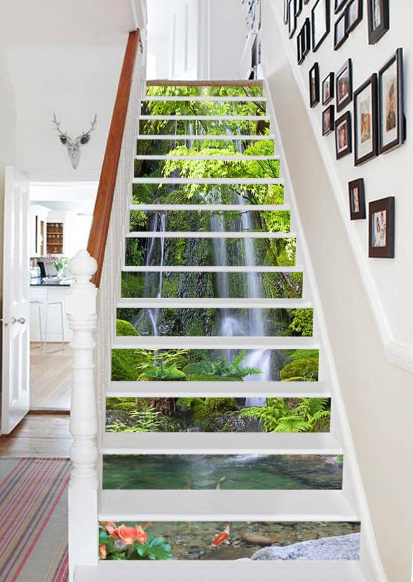 3D Lakeside Waterfalls 685 Stair Risers Wallpaper AJ Wallpaper