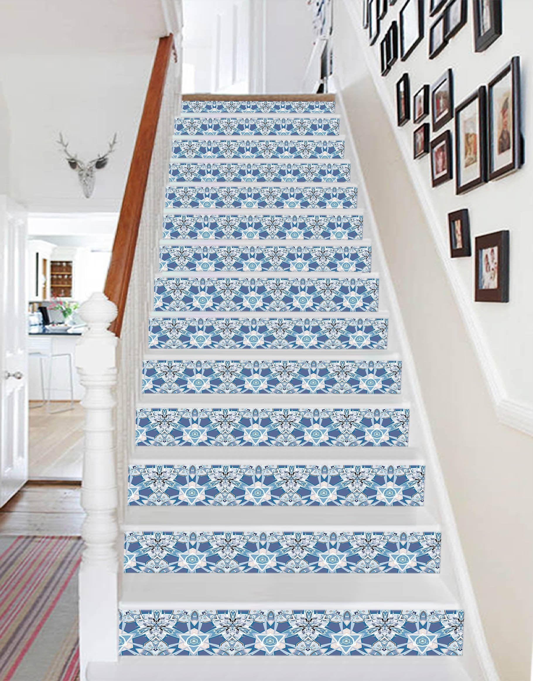 3D Blue Crystal 2821 Marble Tile Texture Stair Risers Wallpaper AJ Wallpaper