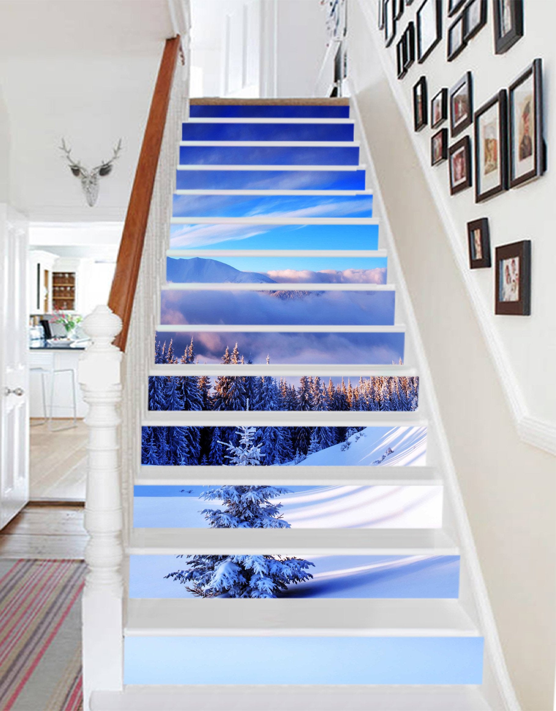 3D Foggy Snow Forest 725 Stair Risers Wallpaper AJ Wallpaper