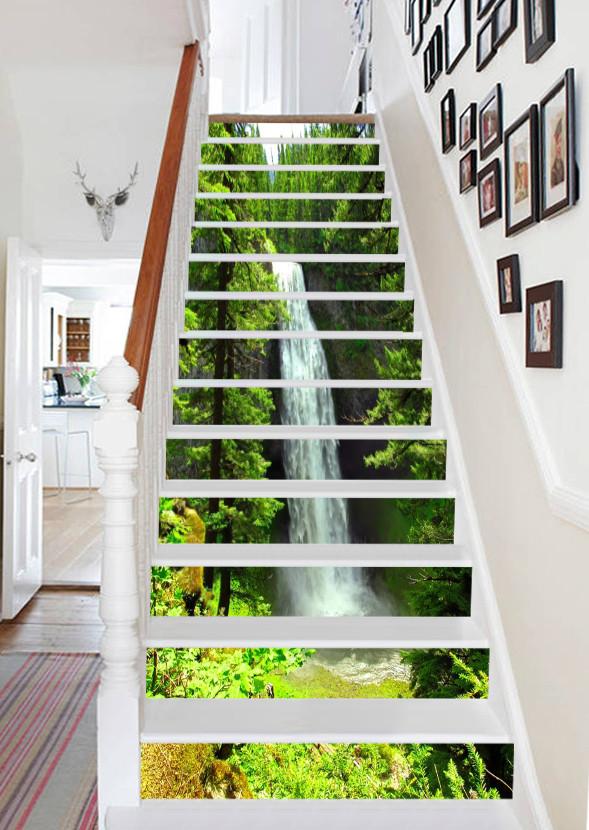 3D Forest Waterfall 757 Stair Risers Wallpaper AJ Wallpaper