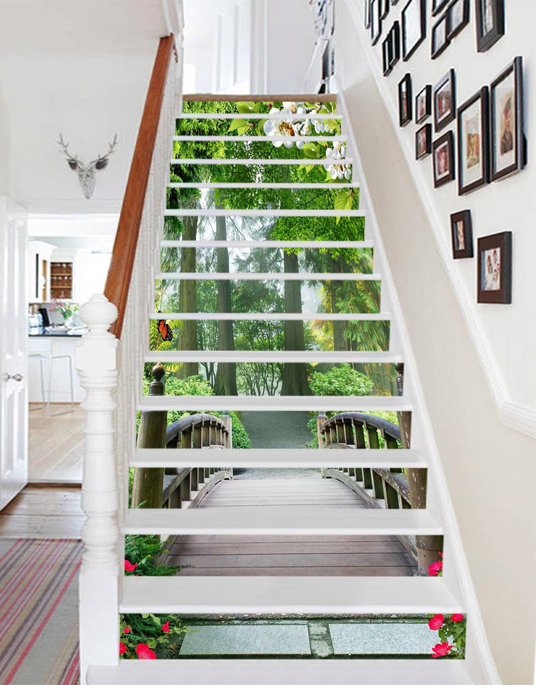 3D Forest Wood Bridge 732 Stair Risers Wallpaper AJ Wallpaper