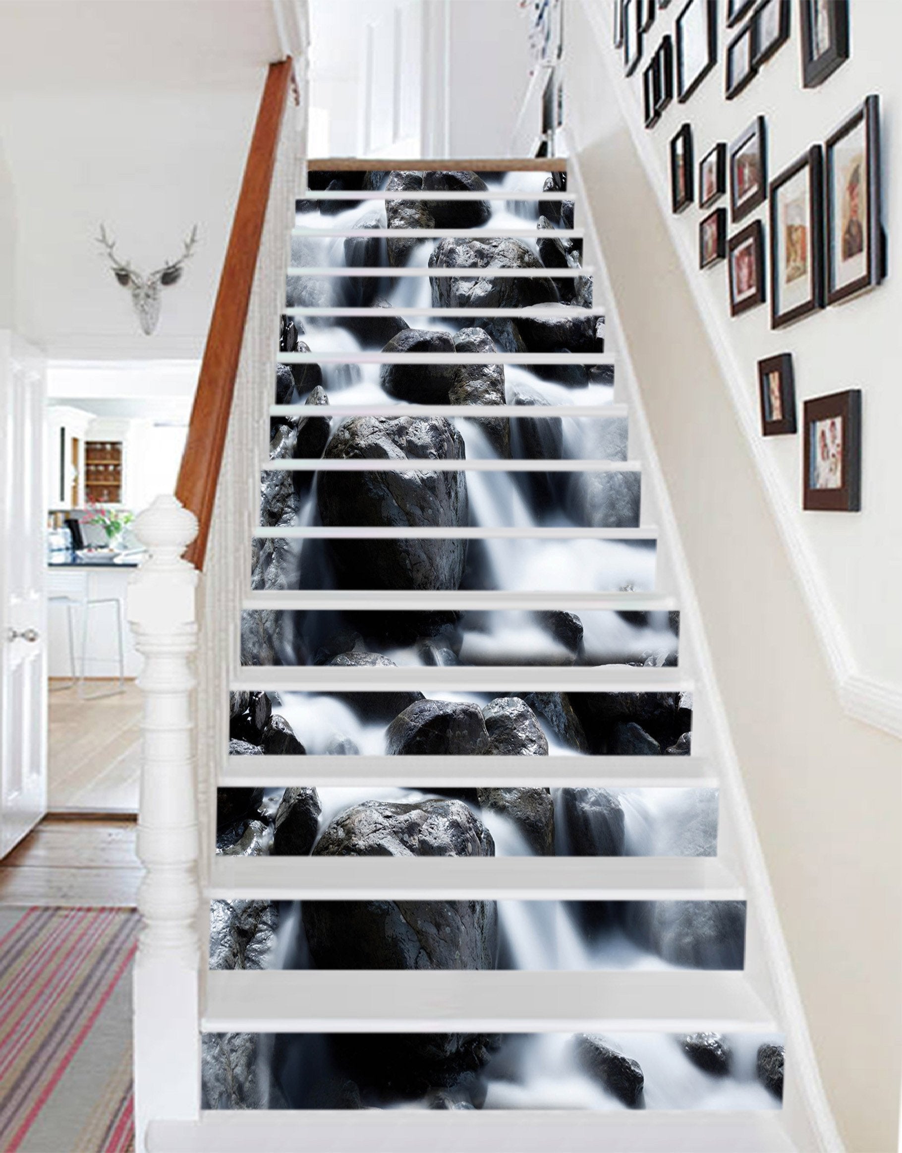 3D Stream Flowing Through Rocks 1407 Stair Risers Wallpaper AJ Wallpaper