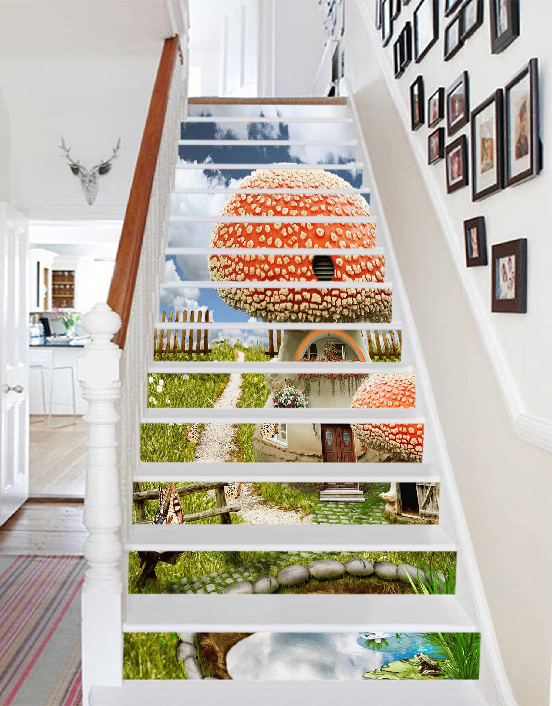 3D Lovely Mushroom Houses 886 Stair Risers Wallpaper AJ Wallpaper