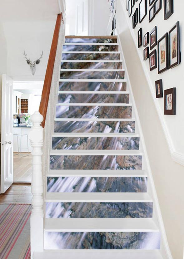 3D Stones Flowing River 613 Stair Risers Wallpaper AJ Wallpaper