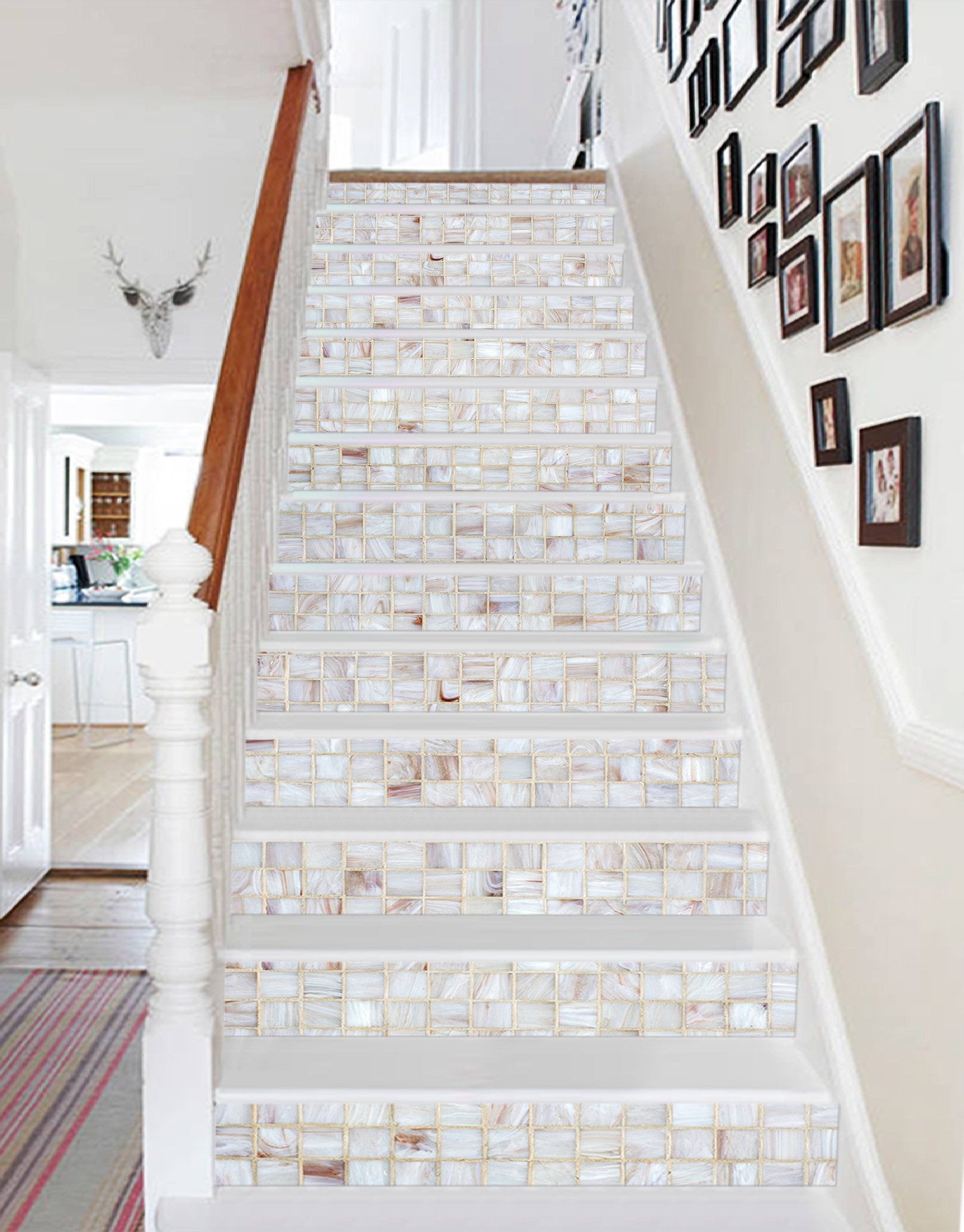 3D Square Mosaic 9687 Marble Tile Texture Stair Risers Wallpaper AJ Wallpaper