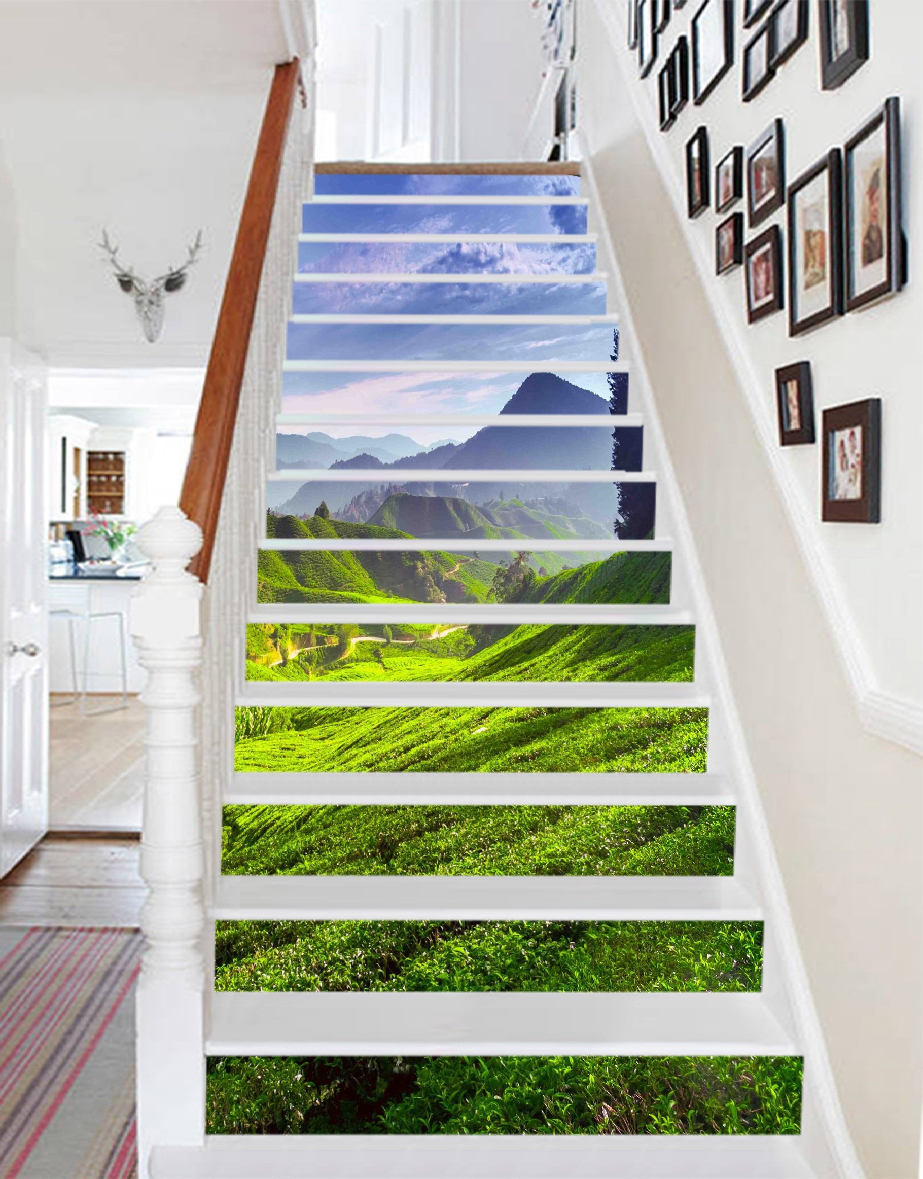 3D Tea Mountains 847 Stair Risers Wallpaper AJ Wallpaper