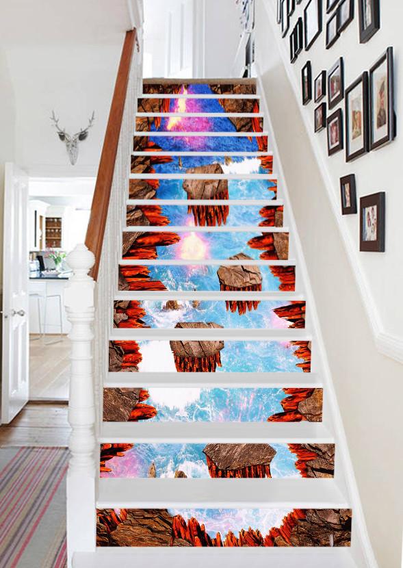3D Ocean And Volcanics 751 Stair Risers Wallpaper AJ Wallpaper