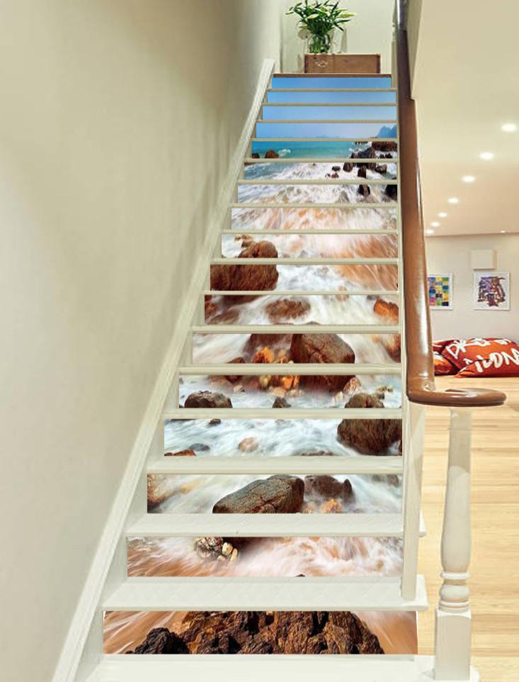 3D Sea Beach Stones 691 Stair Risers Wallpaper AJ Wallpaper