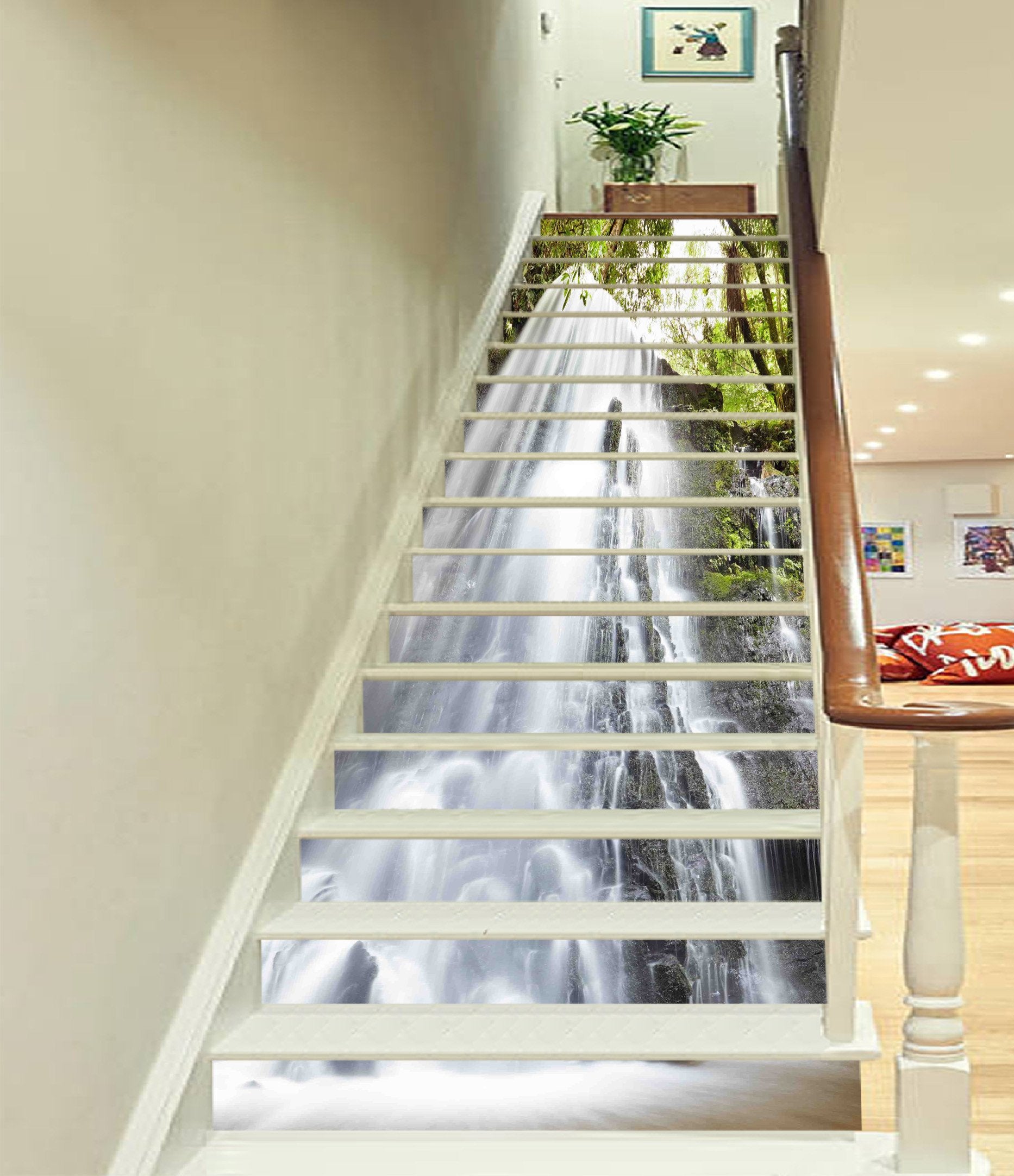 3D Pretty Secluded Waterfall 840 Stair Risers Wallpaper AJ Wallpaper