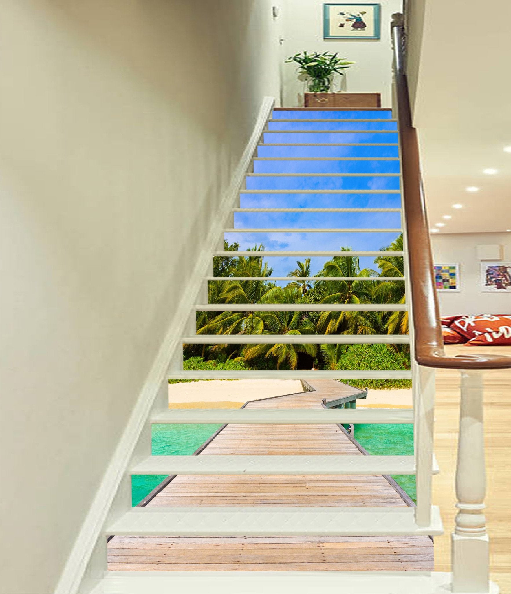 3D Sea Wood Bridge 950 Stair Risers Wallpaper AJ Wallpaper