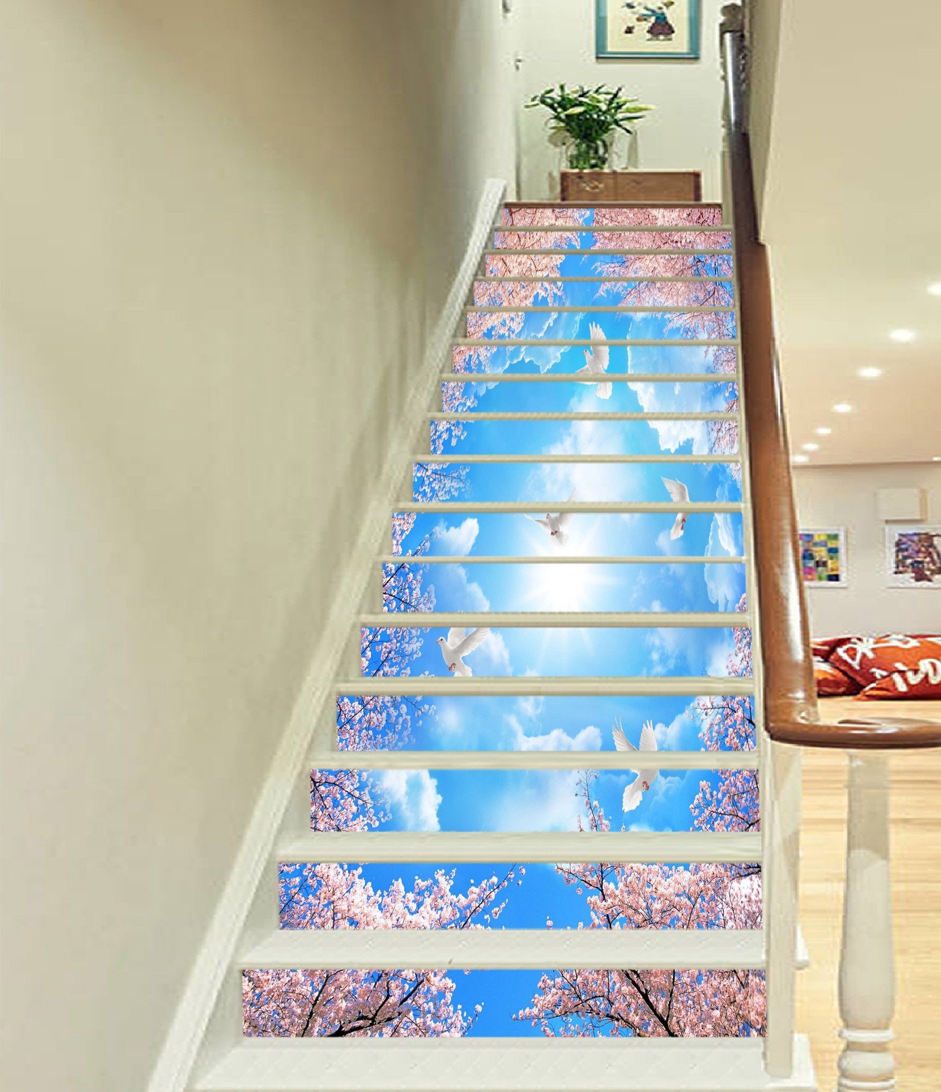 3D Flowers Trees Flying Birds 1532 Stair Risers Wallpaper AJ Wallpaper