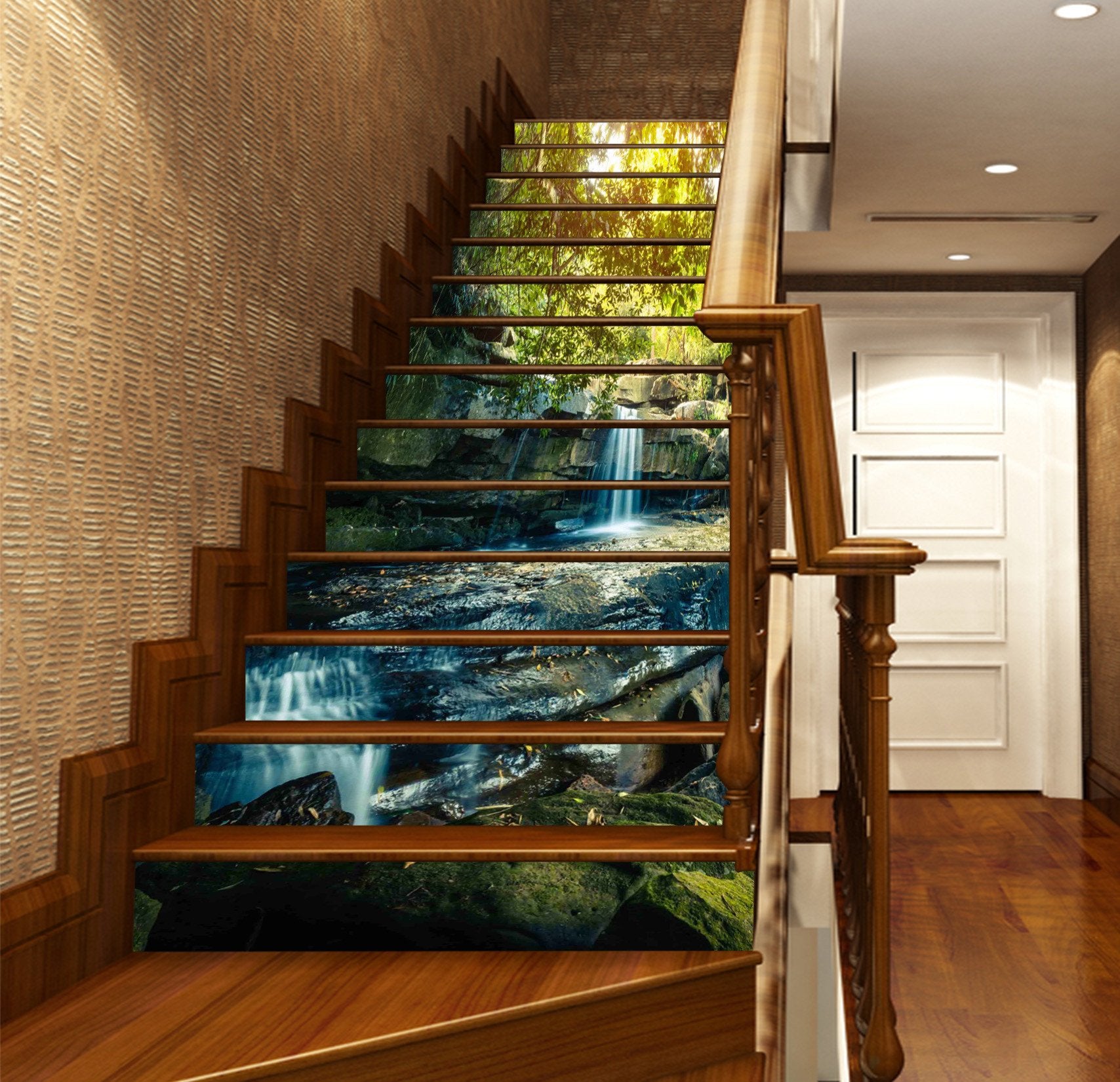 3D Rock Formation Flowing Creek 934 Stair Risers Wallpaper AJ Wallpaper