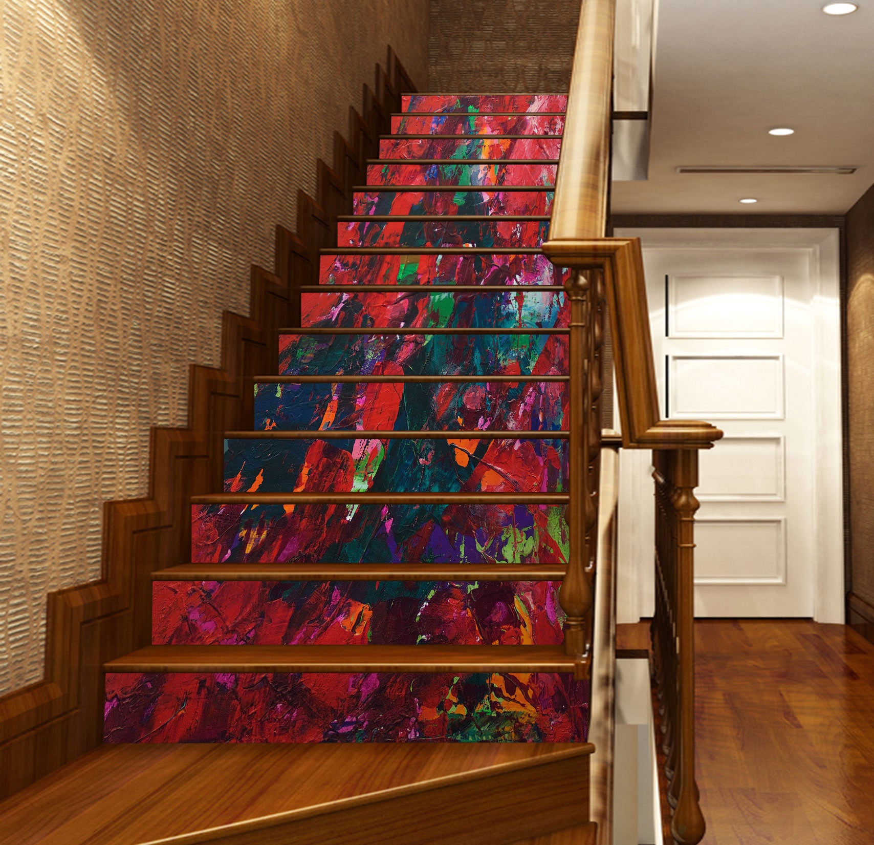 3D Red Abstract Painting Pattern 90175 Allan P. Friedlander Stair Risers