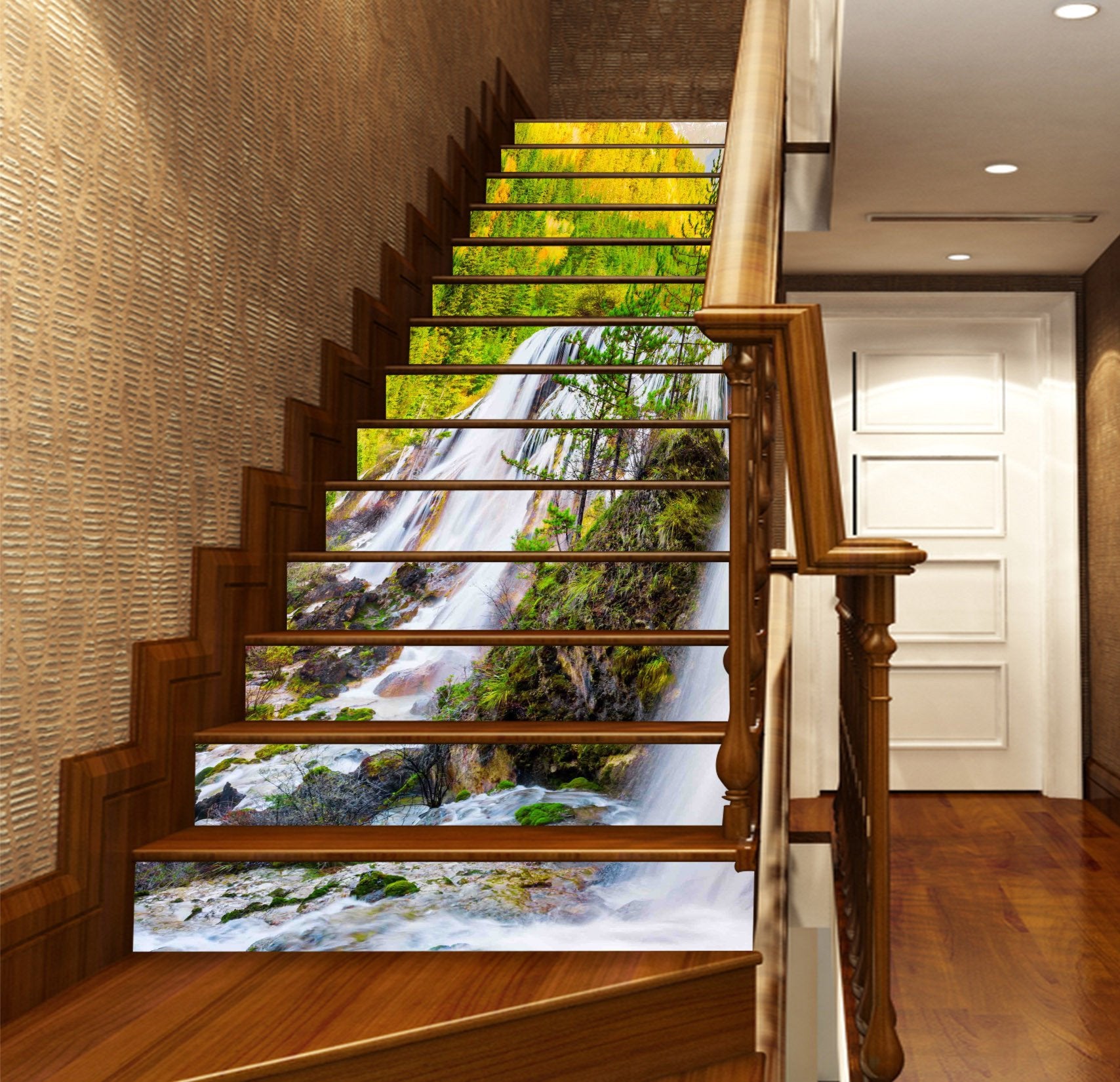 3D Mountain Forest Falls 834 Stair Risers Wallpaper AJ Wallpaper