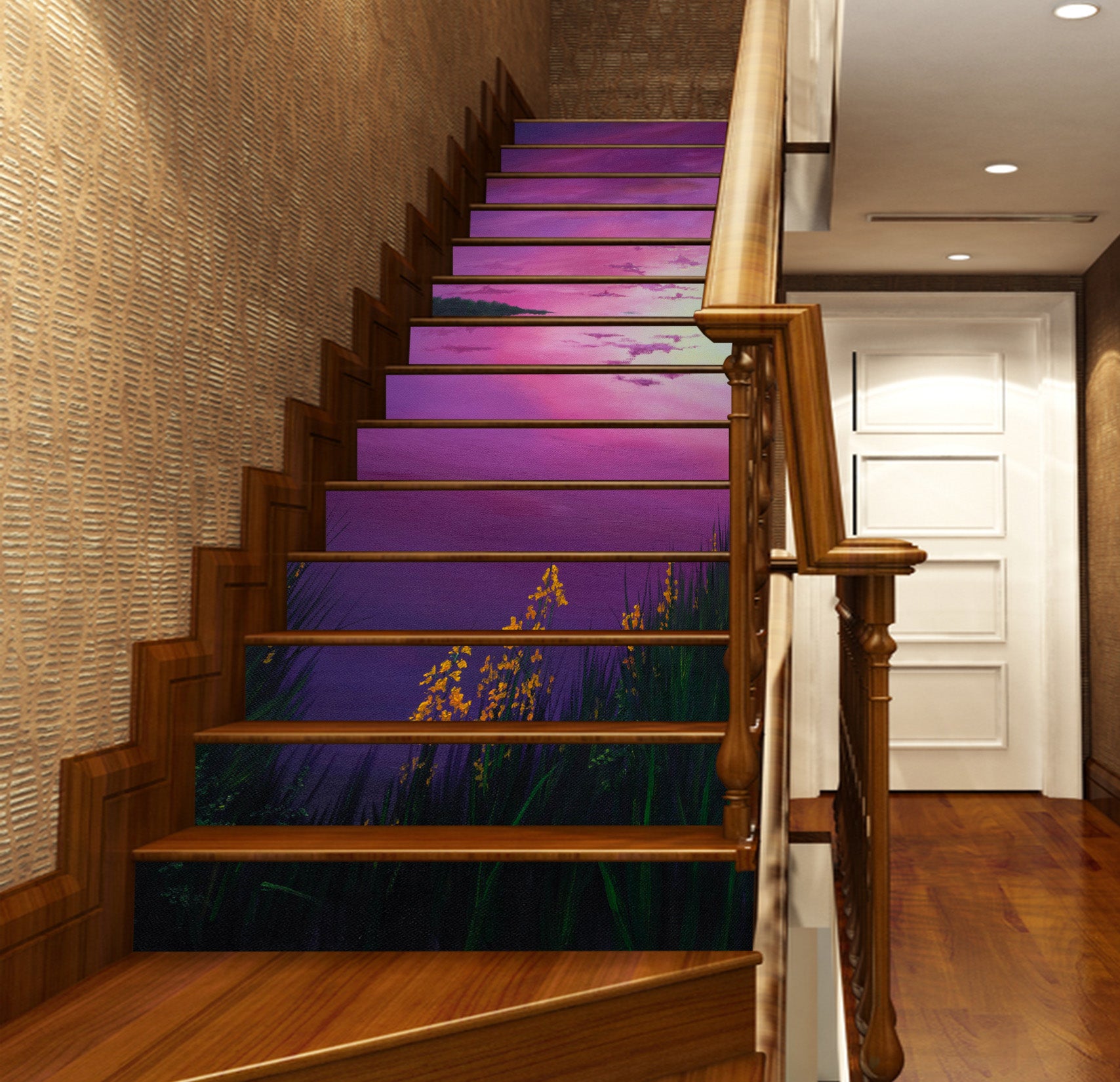 3D Purple Sky Grass 9480 Marina Zotova Stair Risers
